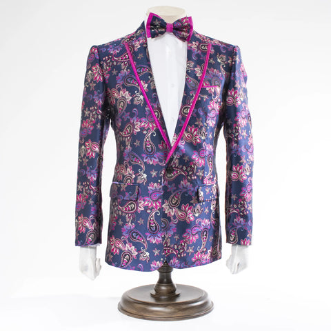 Fuchsia Paisley Mardi-Gras Slim-Fit Dinner Jacket