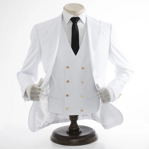 Men's White 3-Piece Slim-Fit Suit