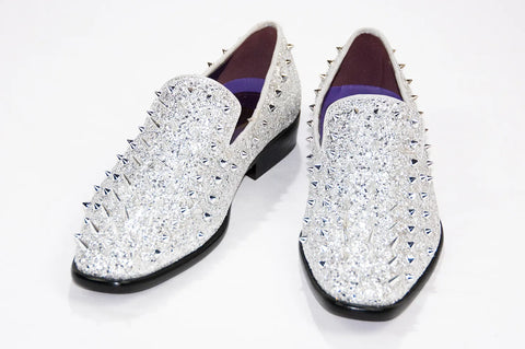 Men's Silver Spiked Dress Loafers