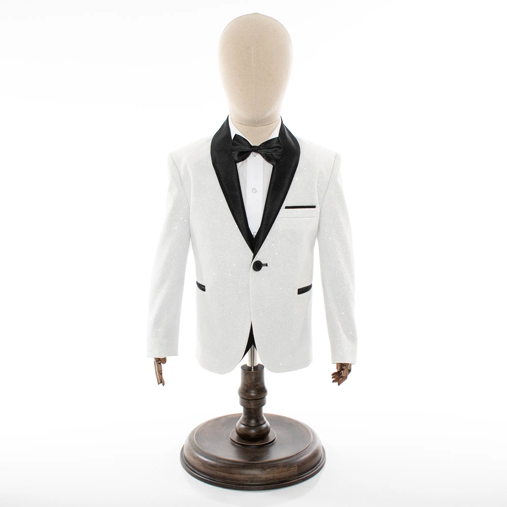 Off White Glitter Kids' 3-Piece Tuxedo With Shawl Lapels