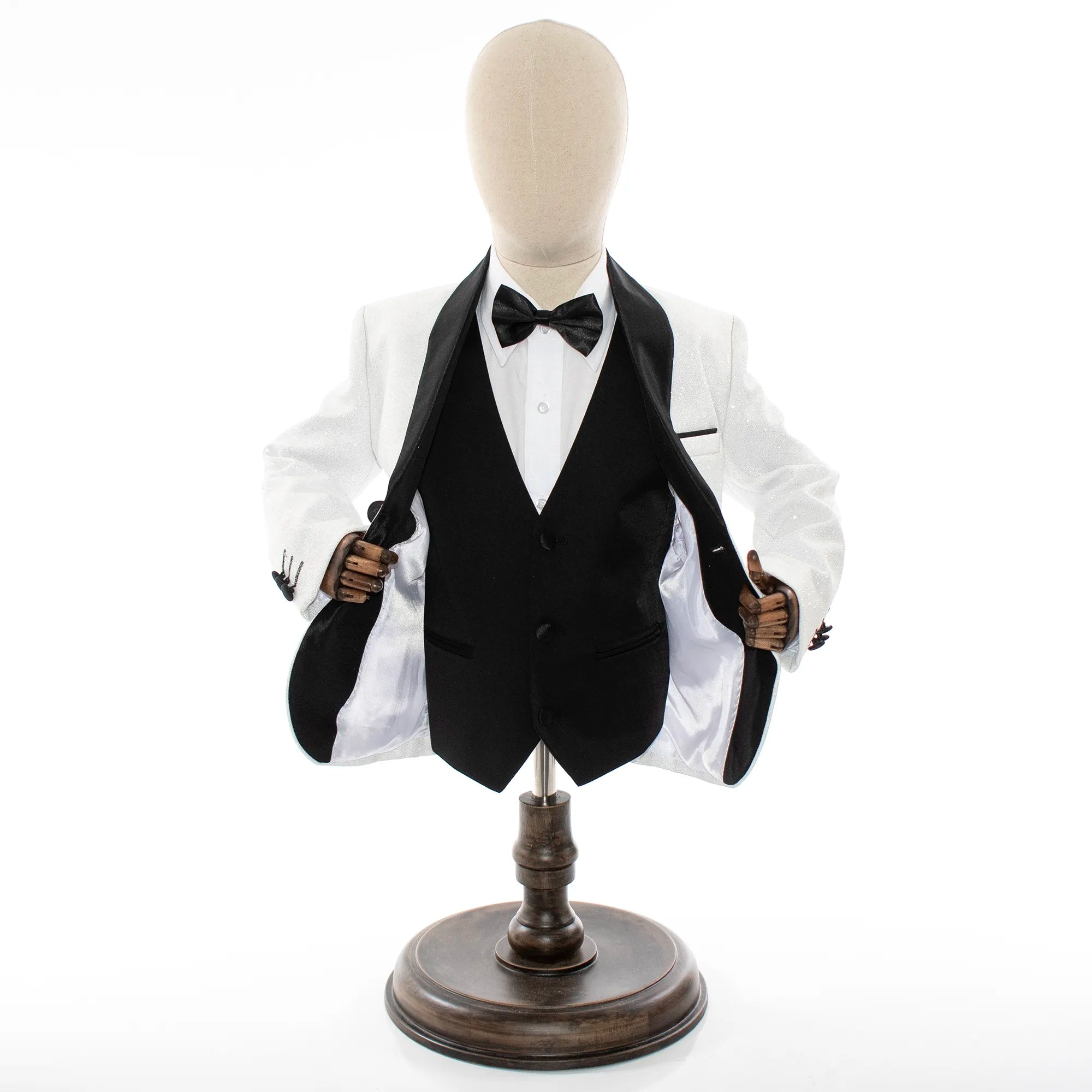 Off White Glitter Kids' 3-Piece Tuxedo With Shawl Lapels