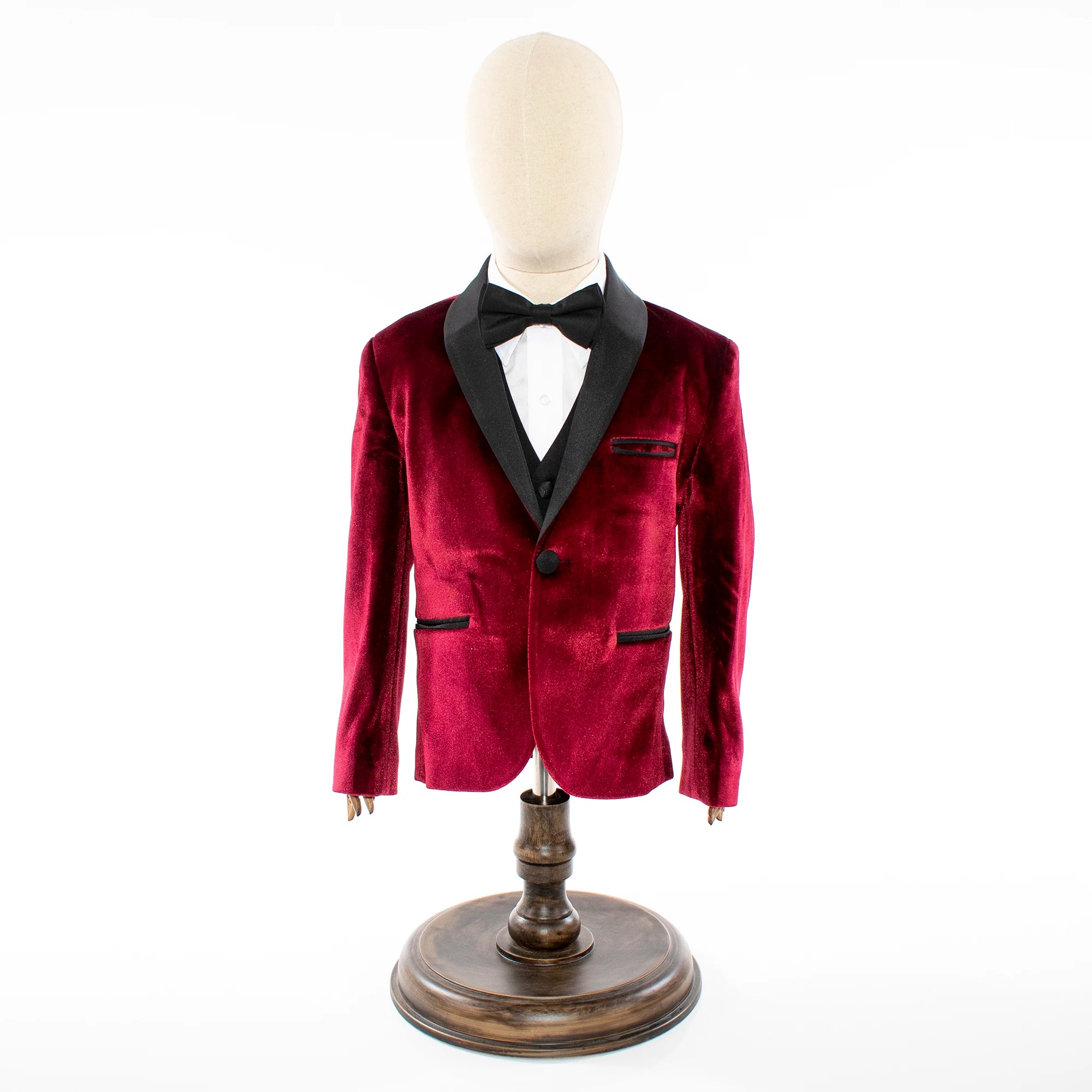 Burgundy Velvet 3-Piece Kids' Tuxedo with Shawl Lapels