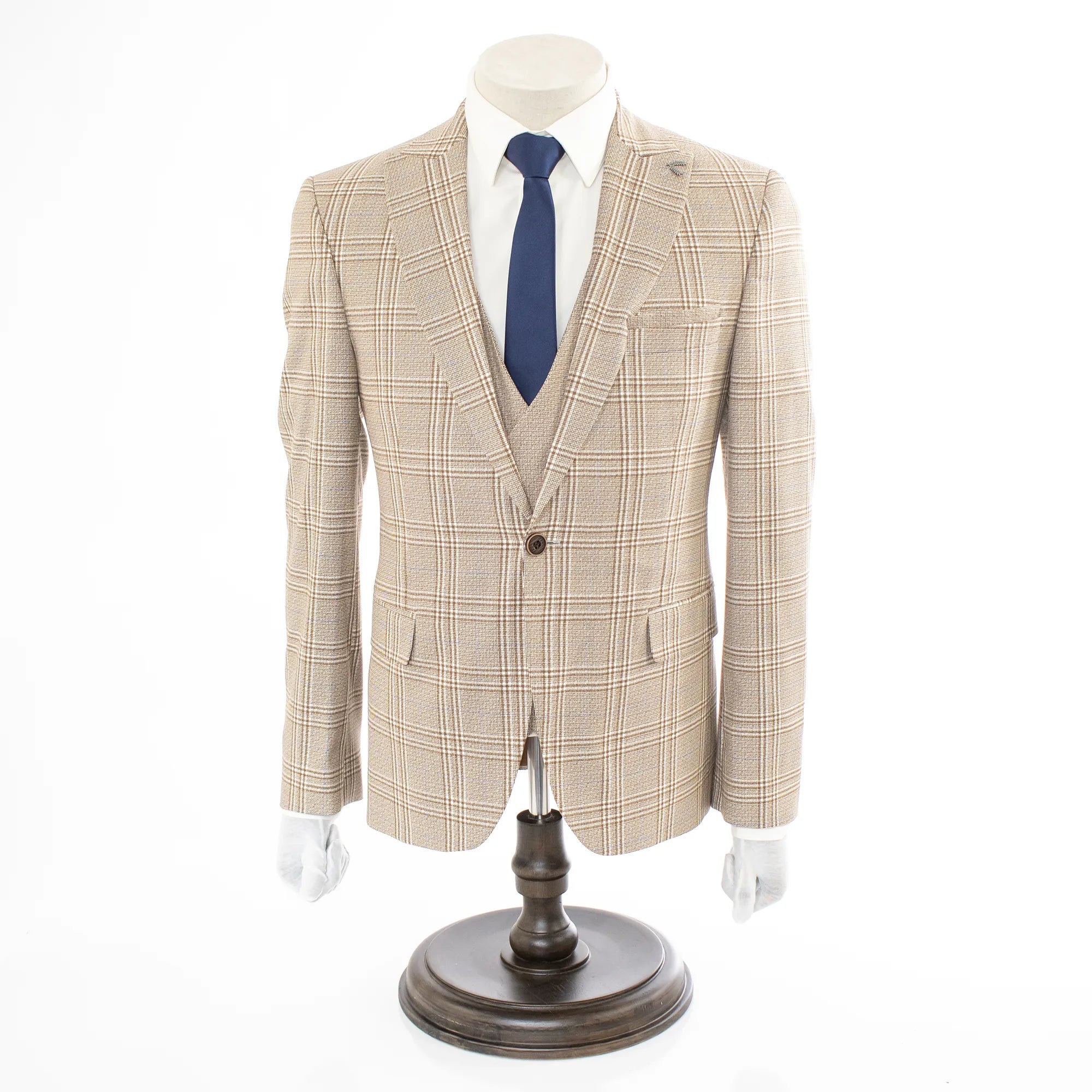 Brown And White Glen Check Slim-Fit 3-Piece Suit