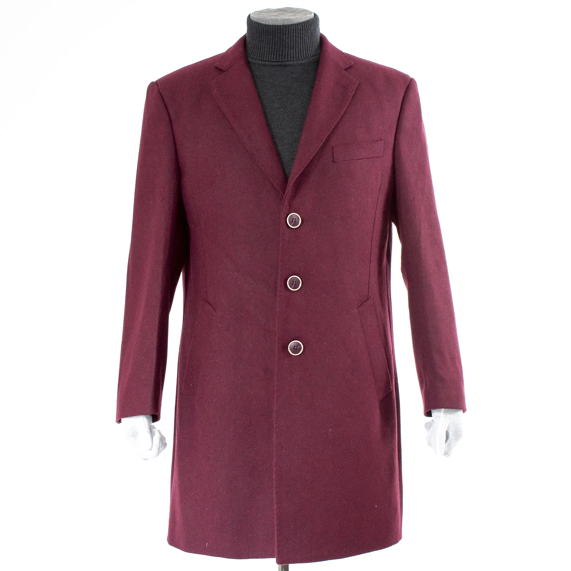 Burgundy Modern-Fit Wool Overcoat