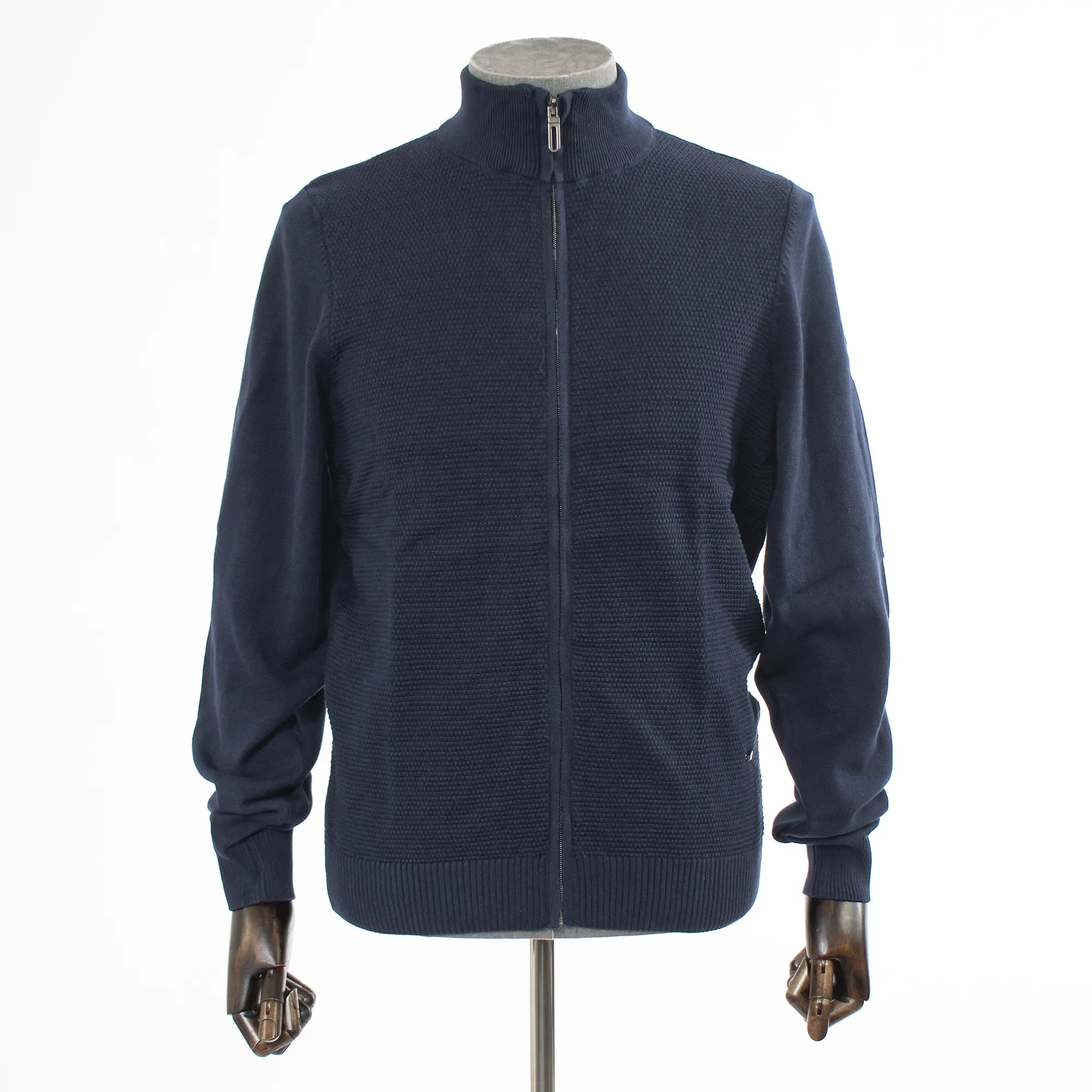 Navy Zip-Up Mockneck Waffle Sweatshirt