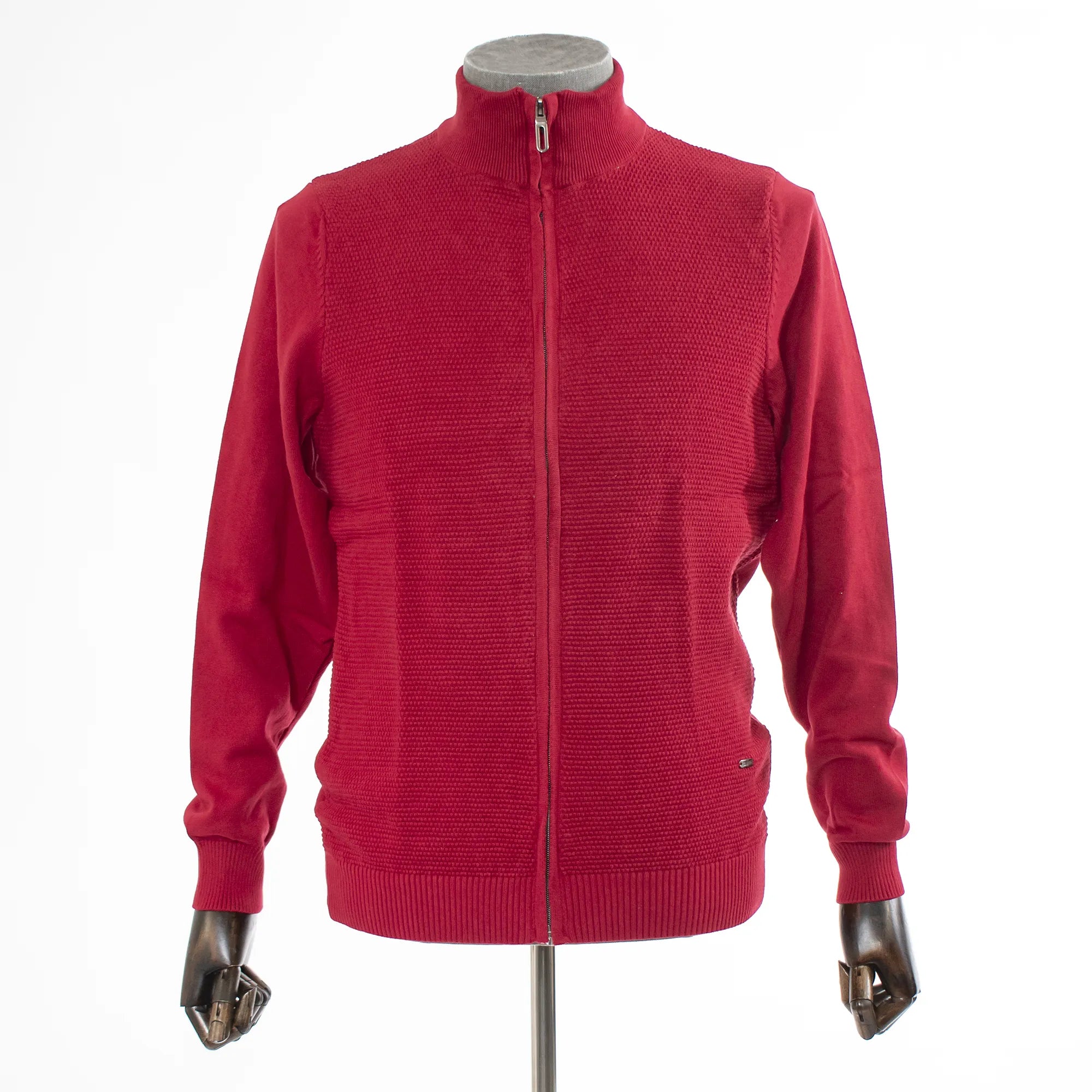 Red Zip-Up Mockneck Waffle Sweatshirt