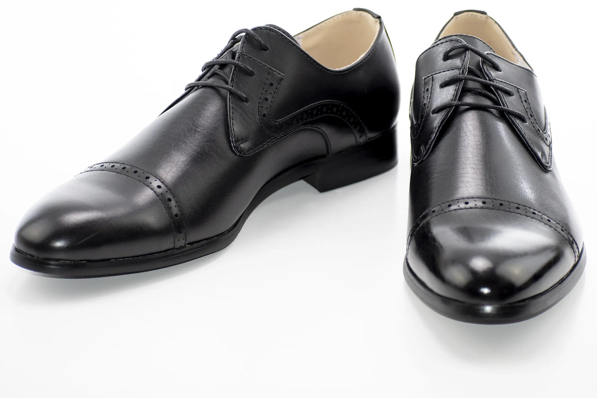 Black Simple Cap-Toe Lace-Ups