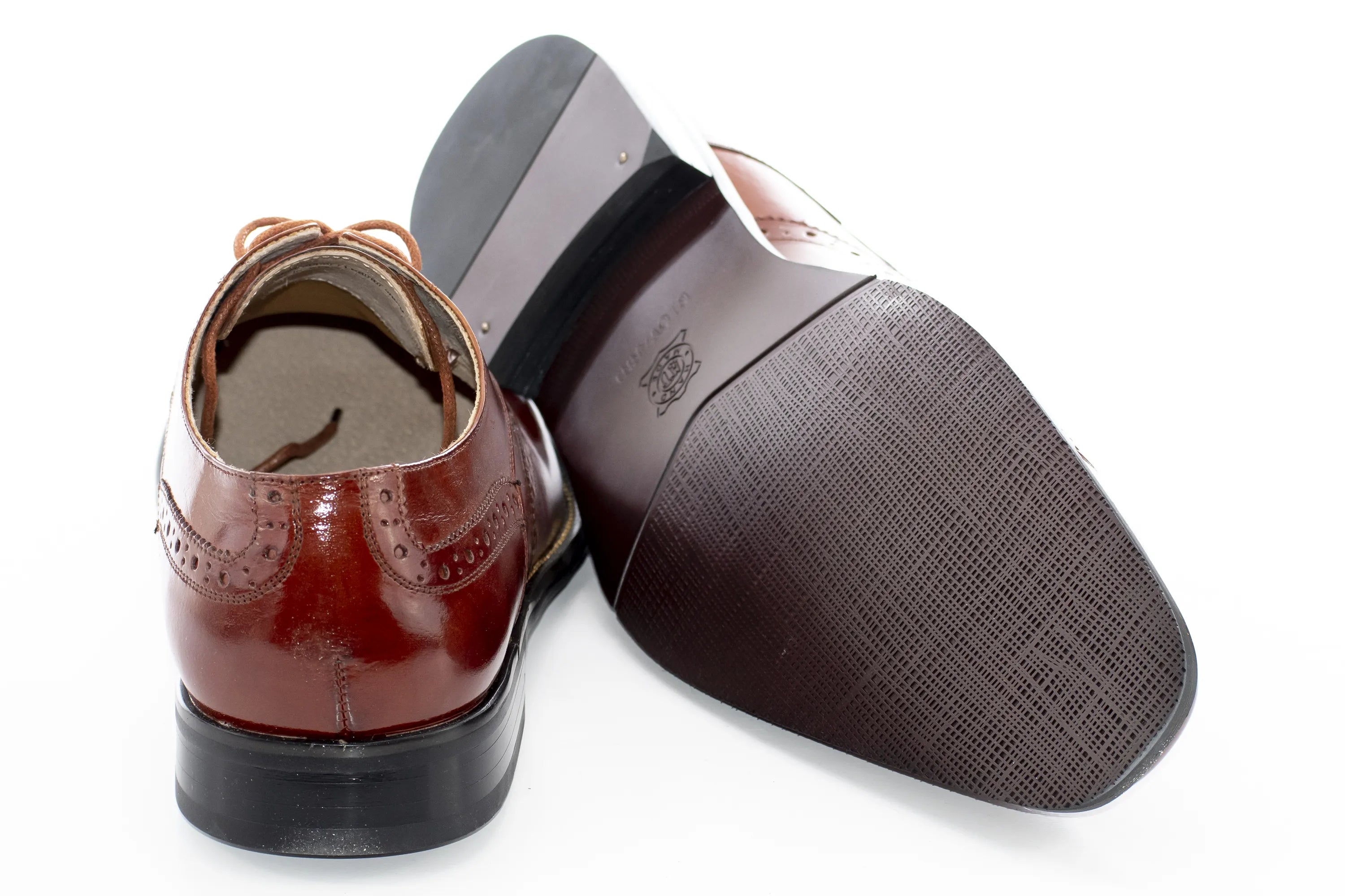 Cognac Leather Cap-Toe Medallion Lace-Up