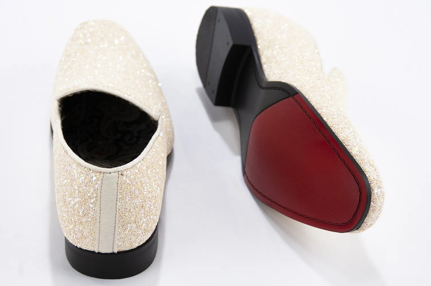 Cream Glitter Smoking Loafer