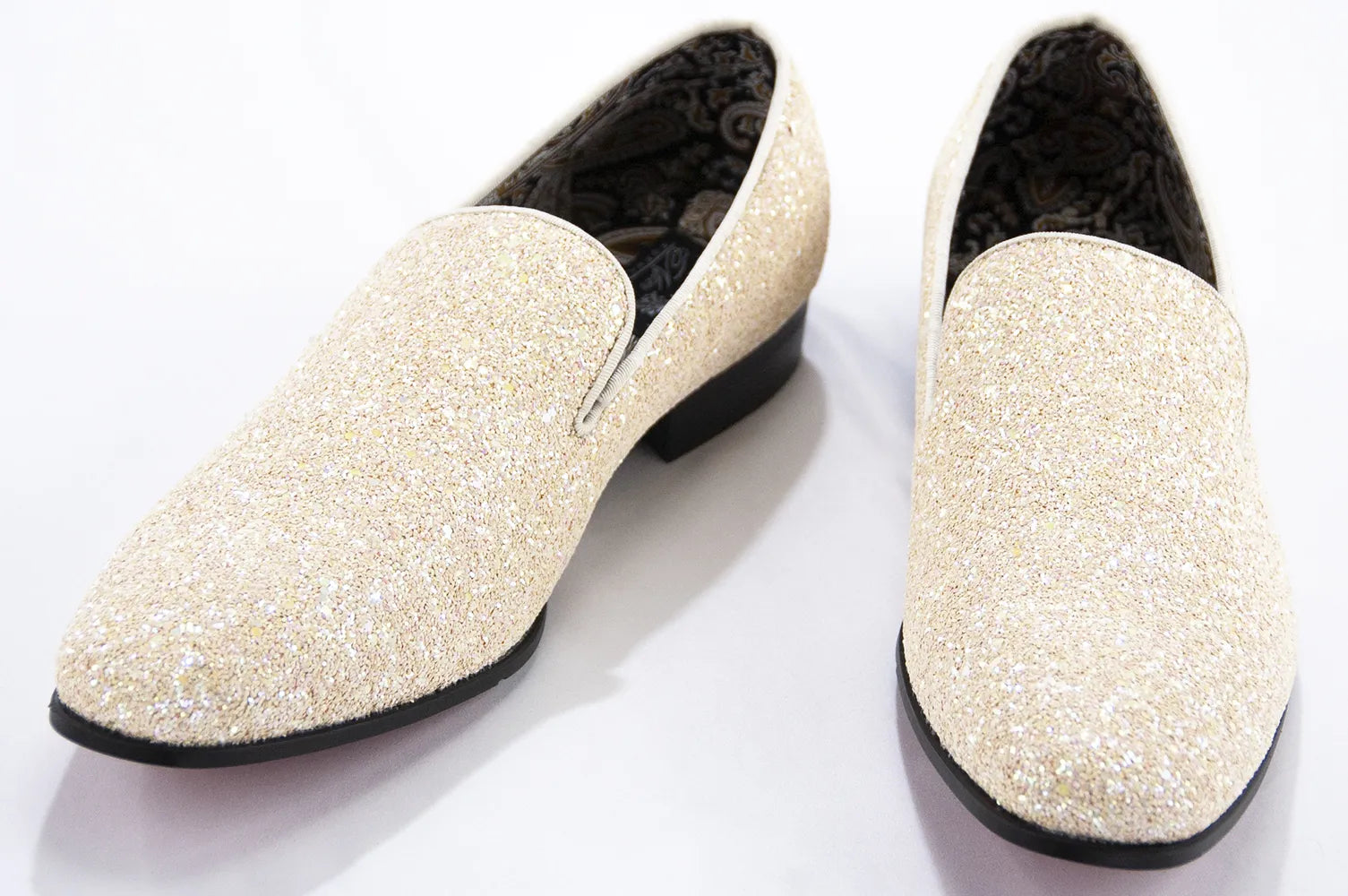 Cream Glitter Smoking Loafer