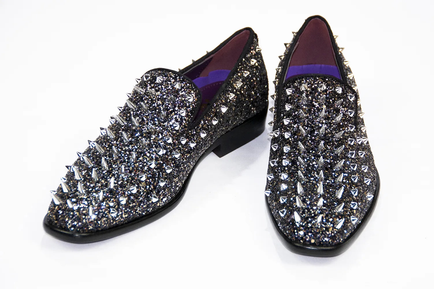 Black Spiked Glitter Smoking Loafer