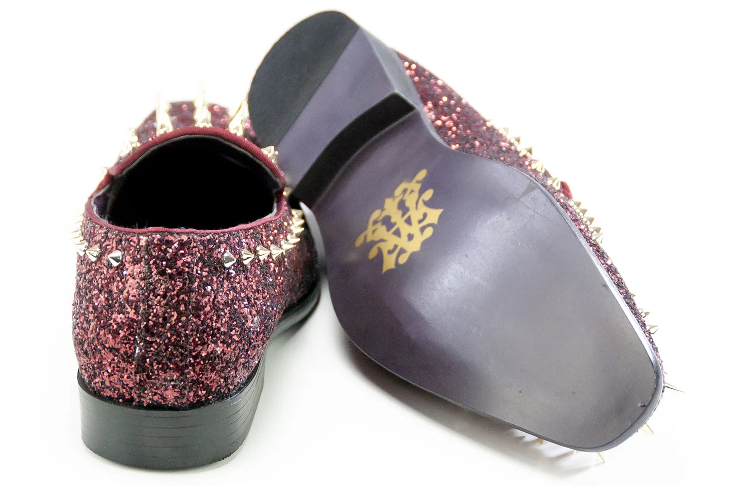 Burgundy Spiked Glitter Smoking Loafer