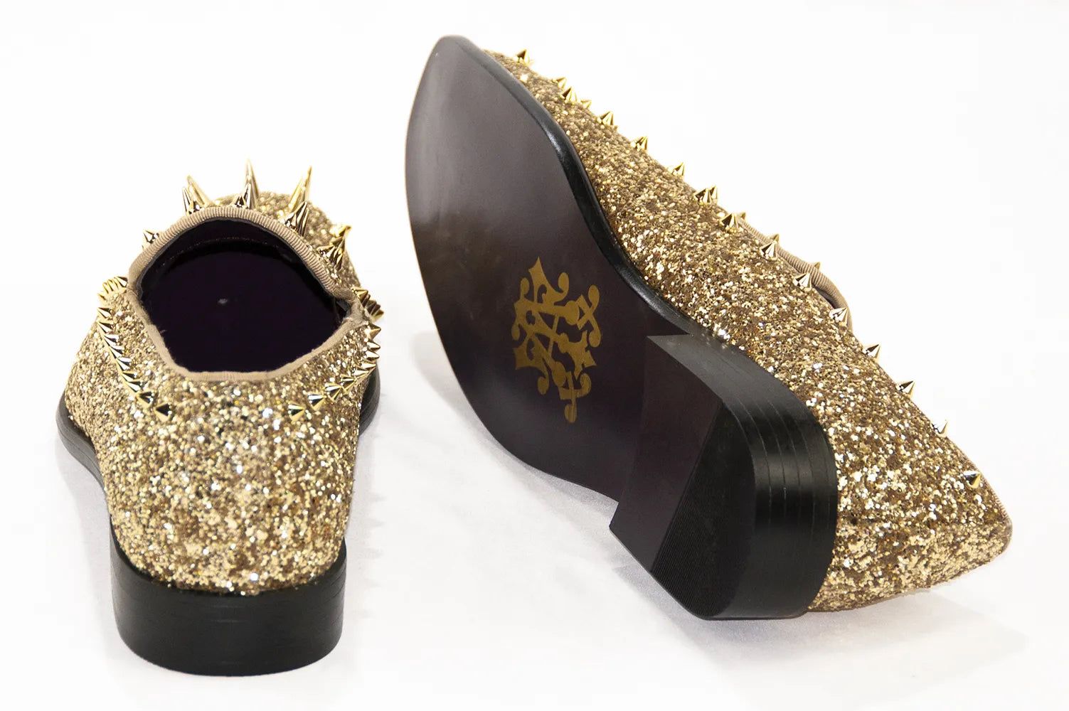 Gold Spiked Glitter Smoking Loafer