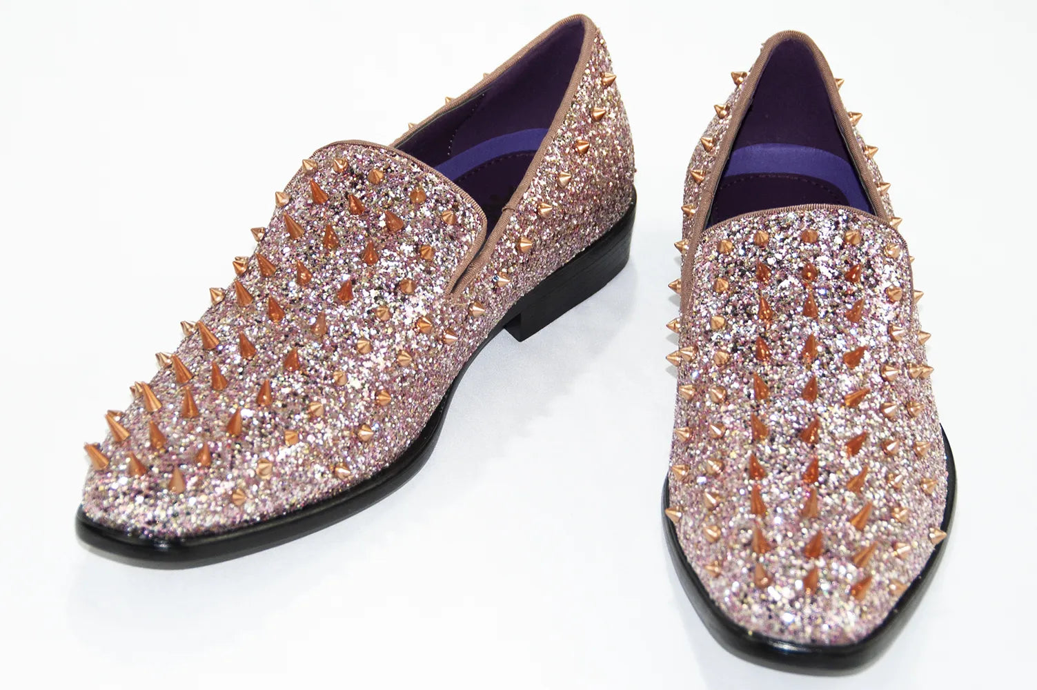 Rose Gold Spiked Glitter Smoking Loafer