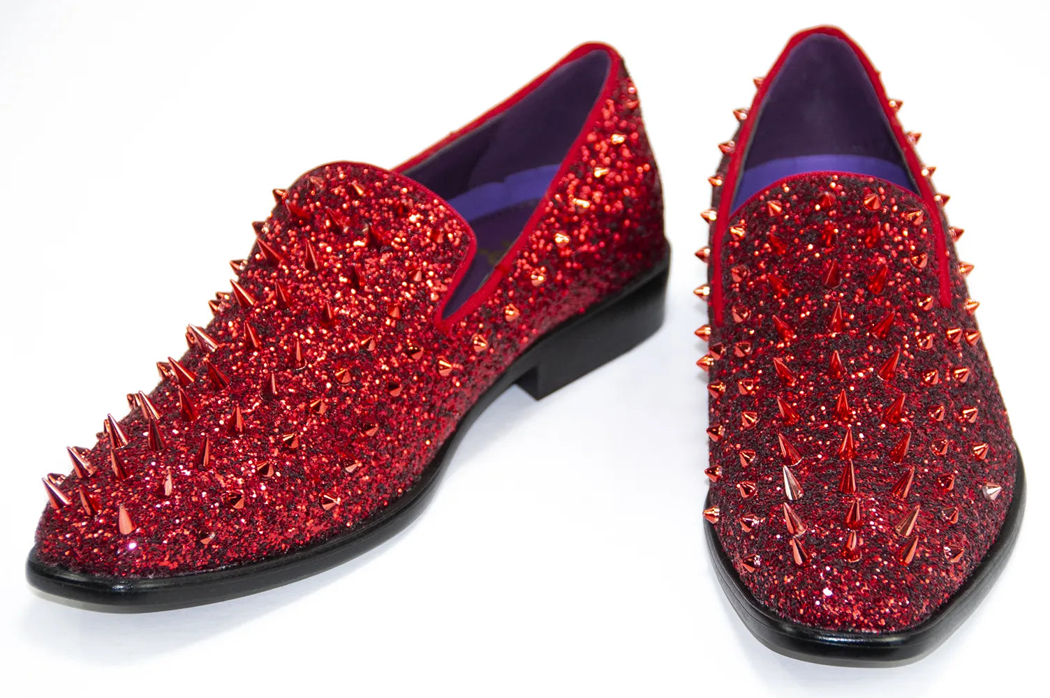 Red Spiked Glitter Smoking Loafer