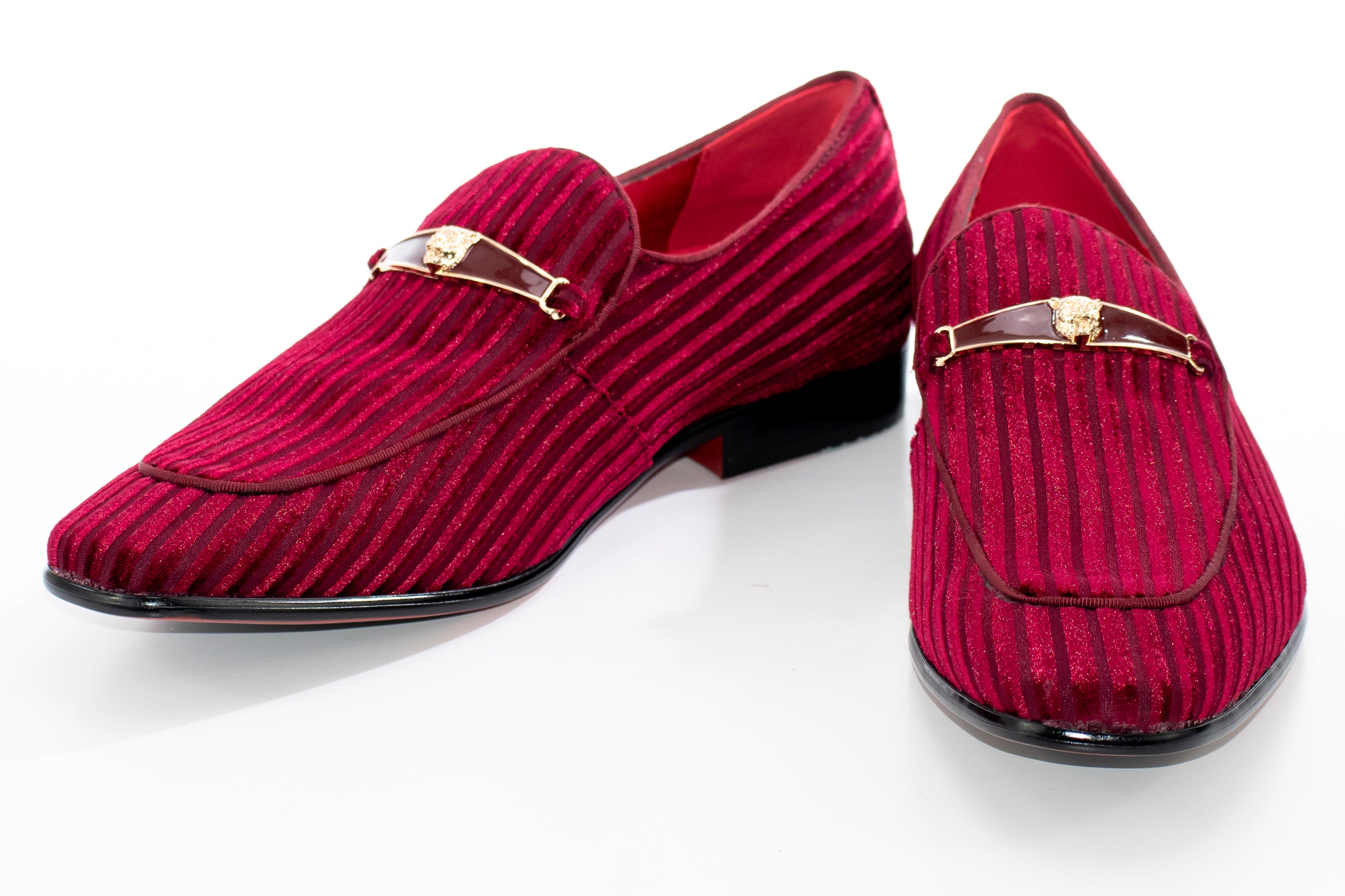 Burgundy Striped Velvet Smoking Loafer with Designer Bit