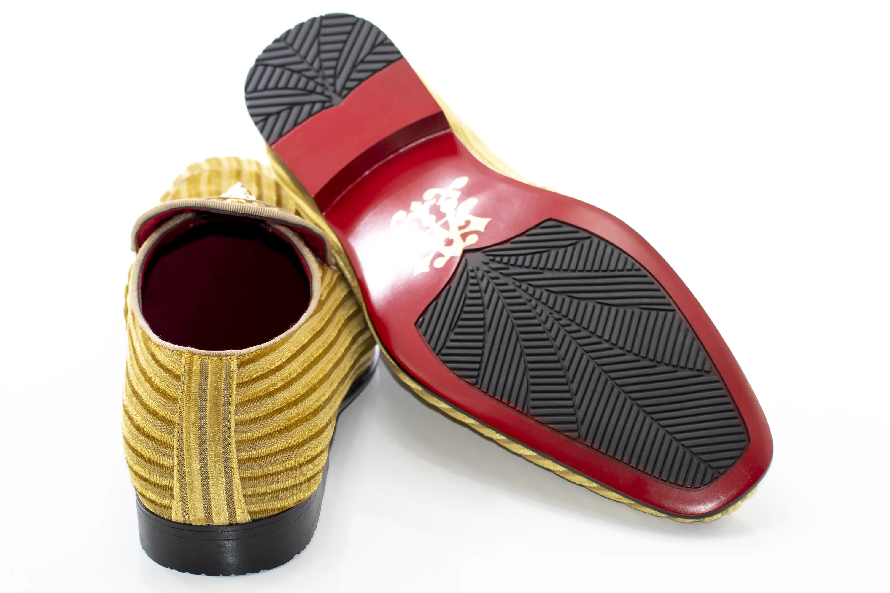 Gold Striped Velvet Smoking Loafer with Designer Bit