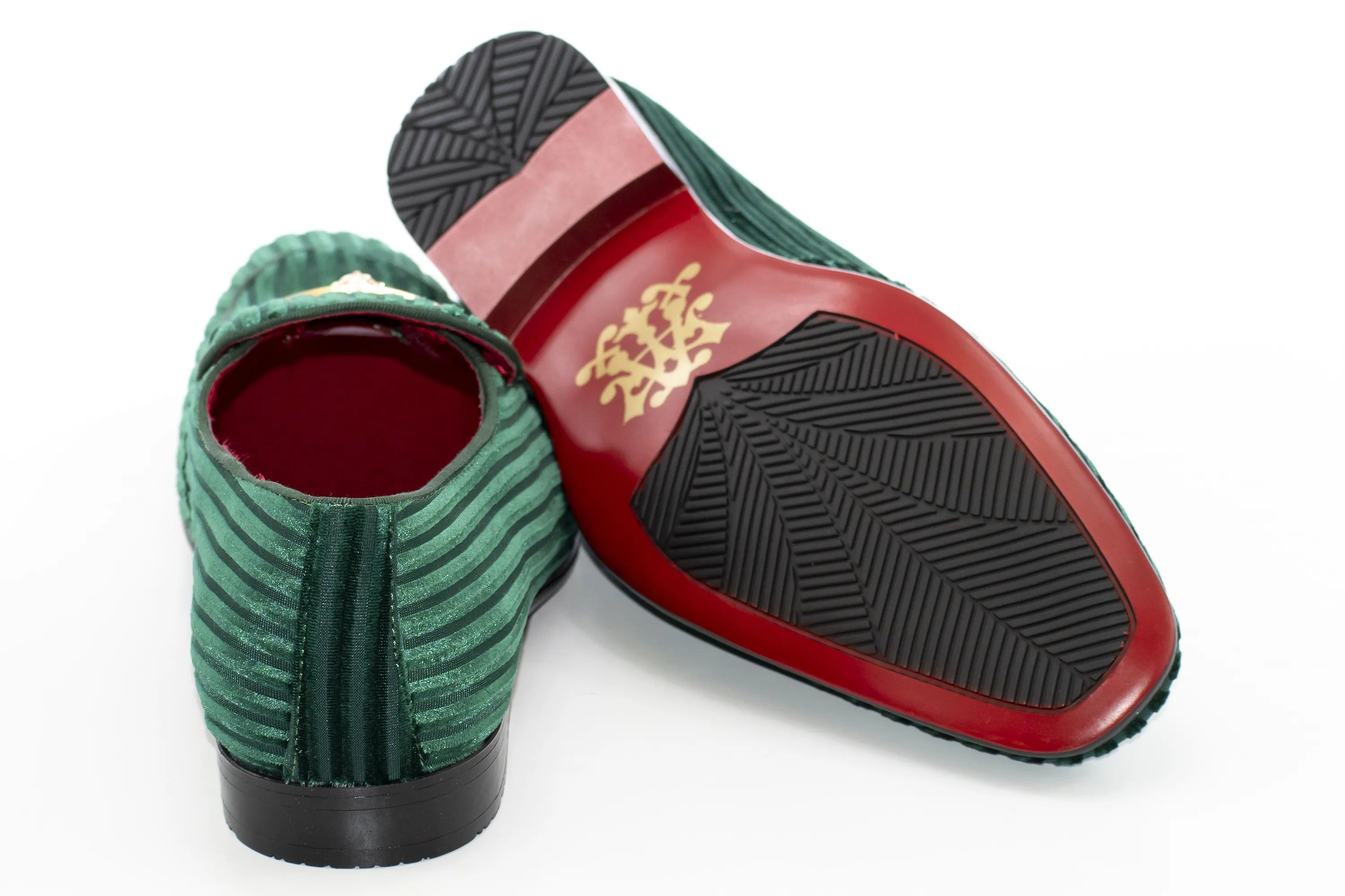 Green Striped Velvet Smoking Loafer with Designer Bit