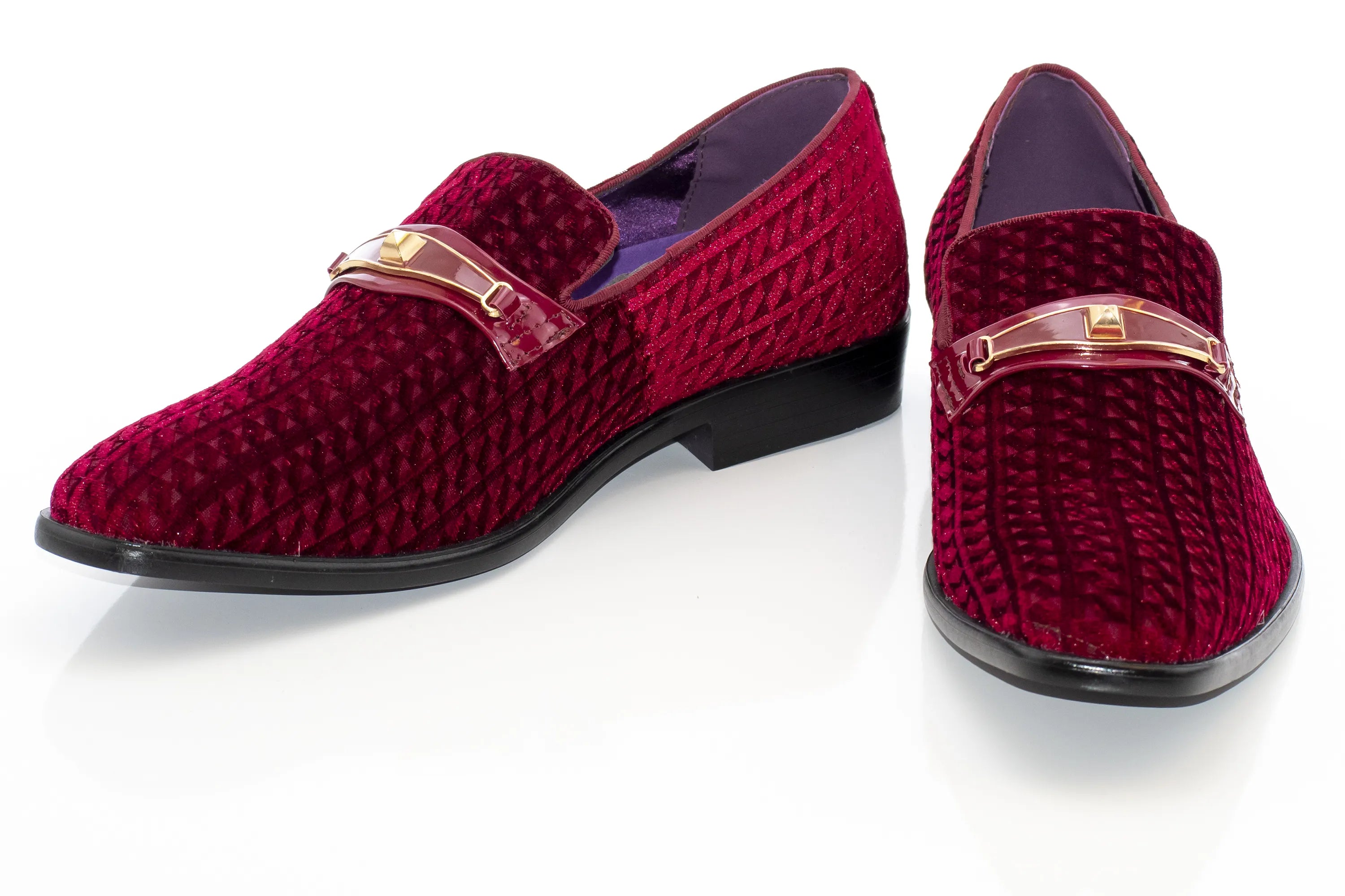 Burgundy Textured Velvet Loafer With Pointed Bit