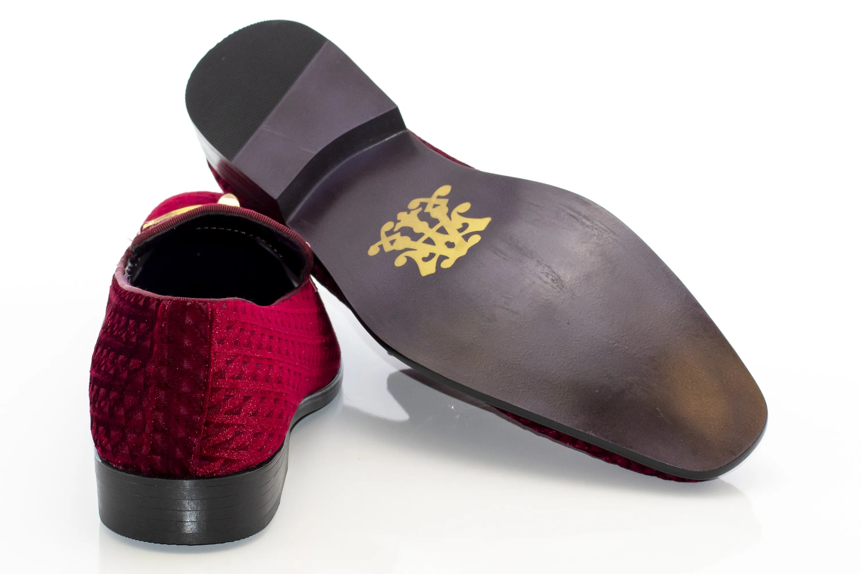 Burgundy Textured Velvet Loafer With Pointed Bit