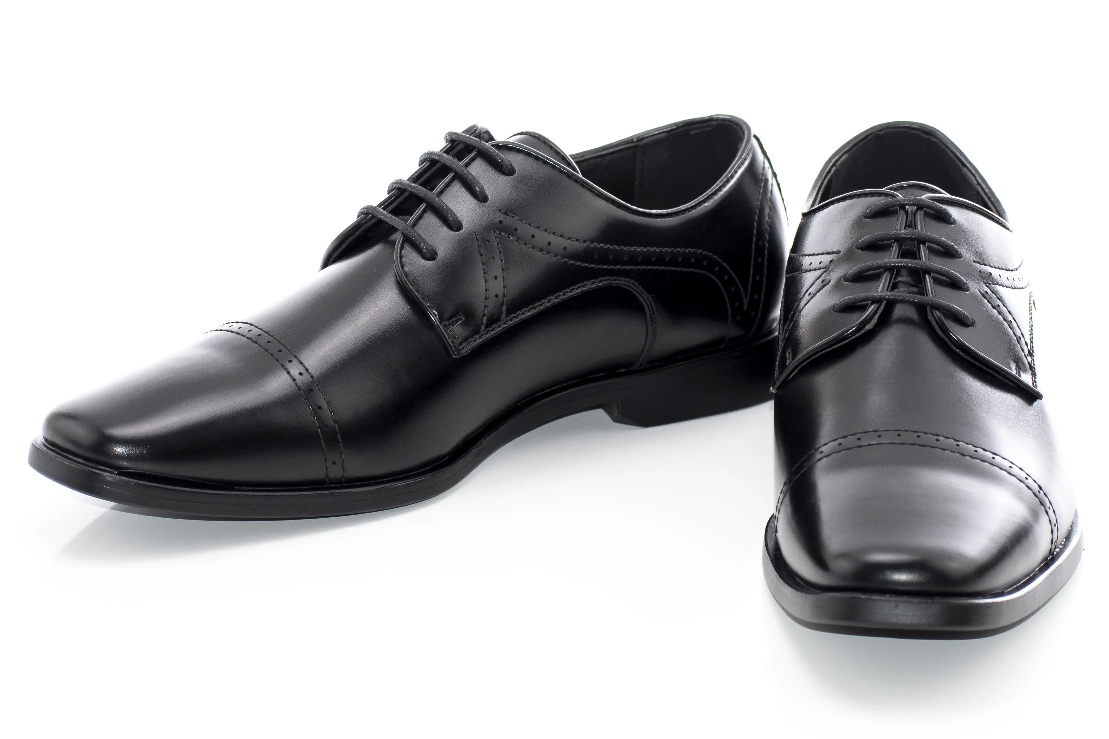 Black Wide Perforated Cap-Toe Derby Lace-Ups