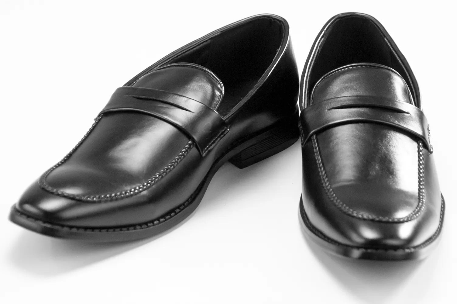 Black Leather Slip-On Penny Loafers