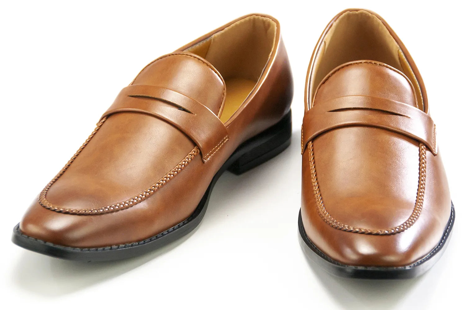 Camel Leather Slip-On Penny Loafers