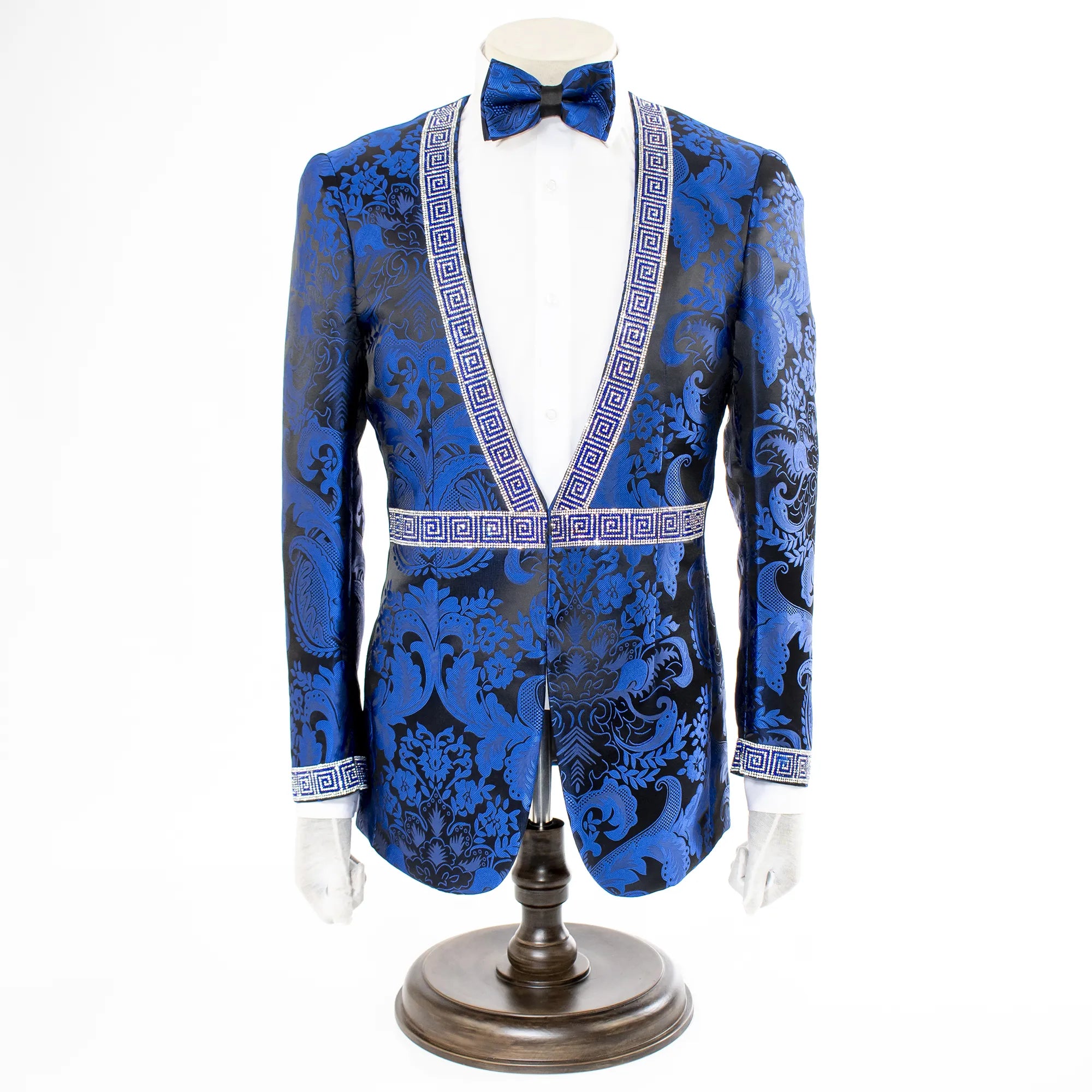 Royal Blue Damask No-Lapel 2-Piece Slim-Fit Tuxedo