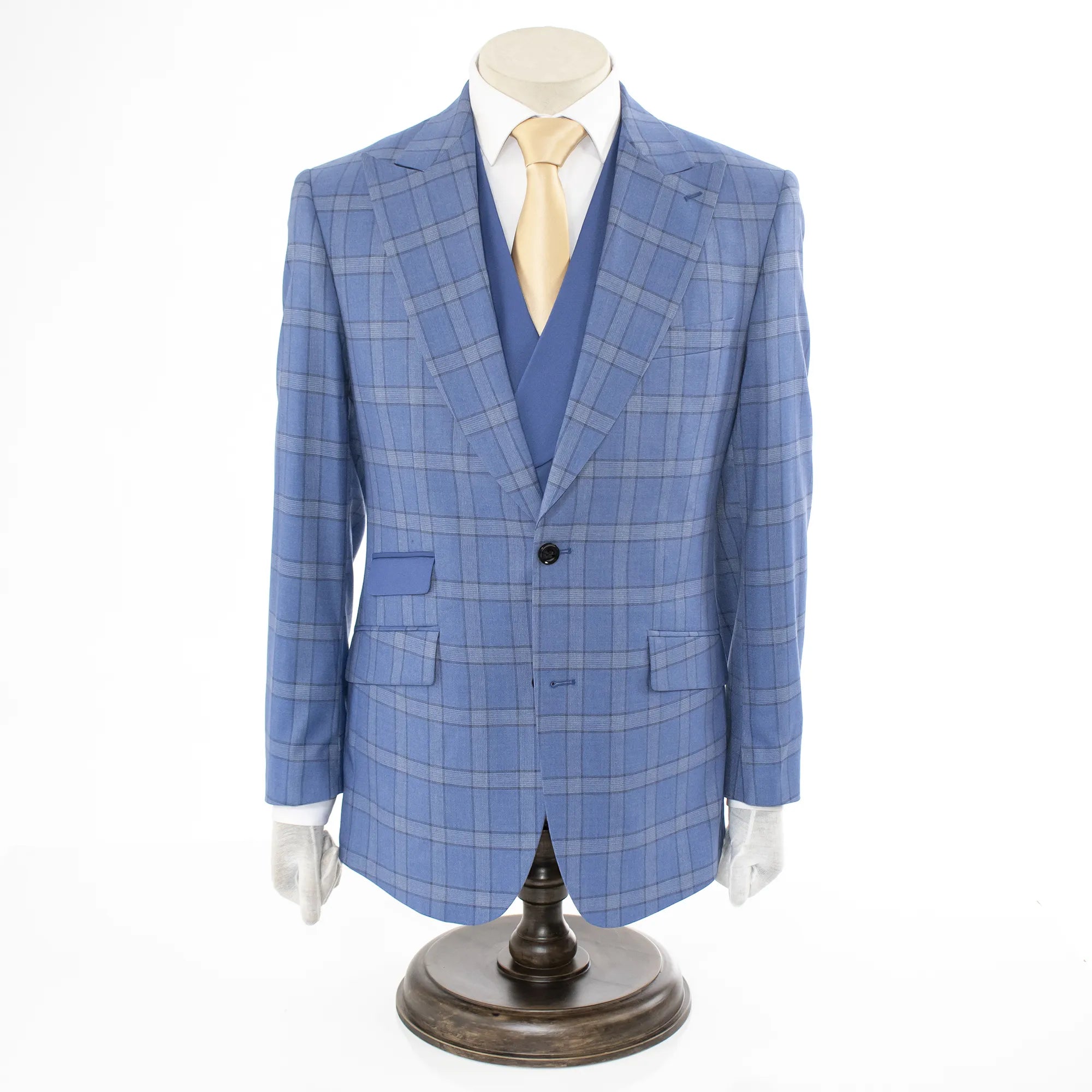 Indigo 3-Piece Modern-Fit Plaid Wool Suit With Peak Lapels