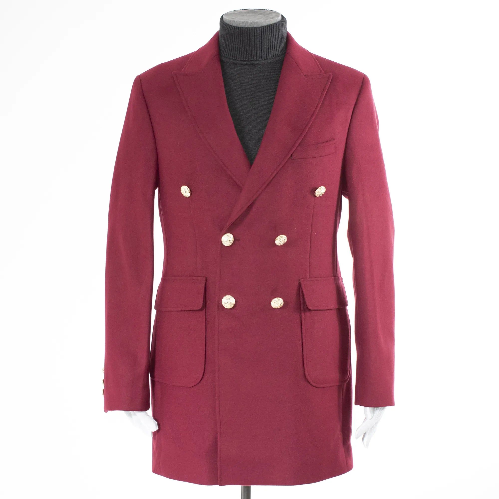 Burgundy Slim-Fit Buckled Peacoat