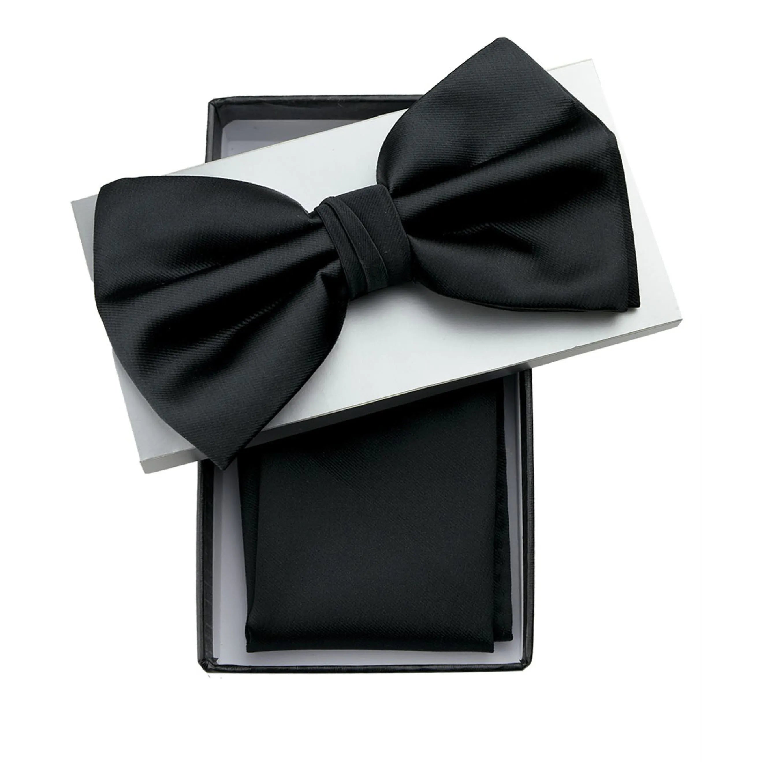 Black Solid Pre-Tie Satin Bow Tie