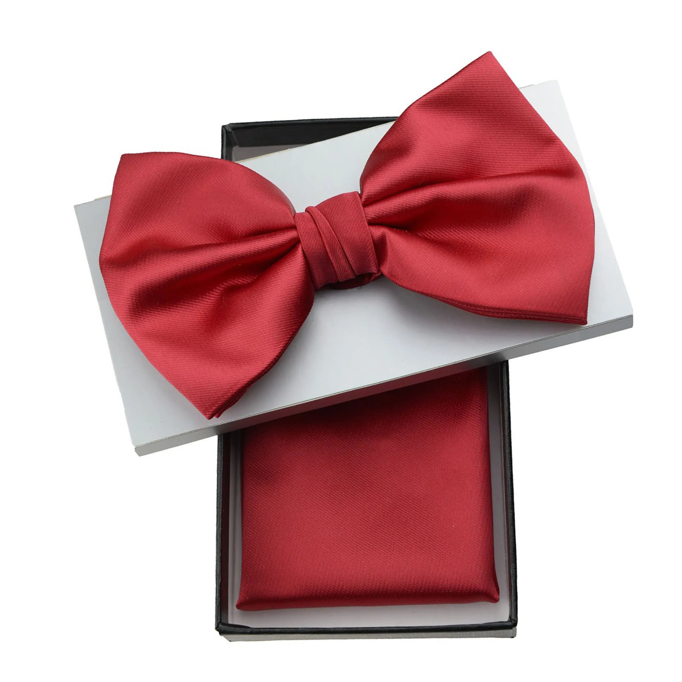 Red Solid Pre-Tie Satin Bow Tie