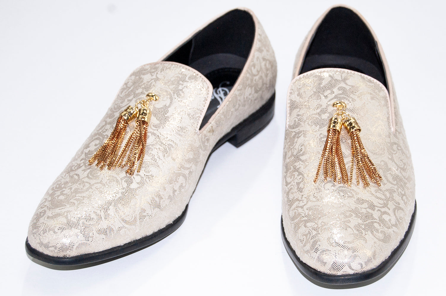 Men's Beige Slip-On Dress Loafer With Gold Tassels