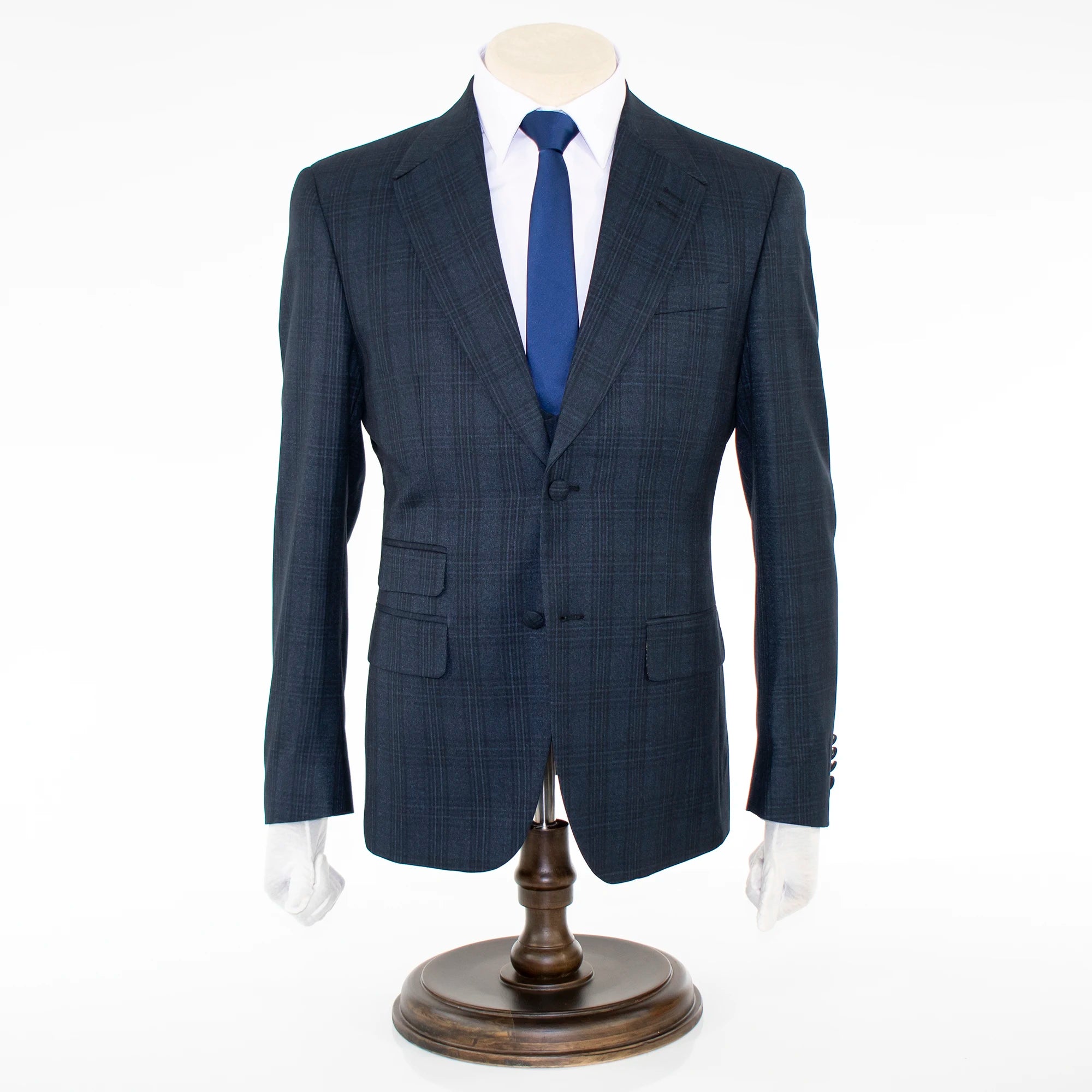 Navy Plaid 3-Piece Modern-Fit Suit With Peak Lapels