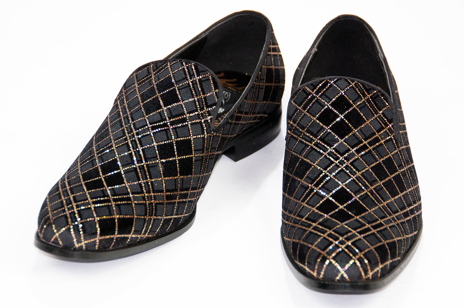 Black and Gold Velvet Glittered Patterned Smoking Loafer