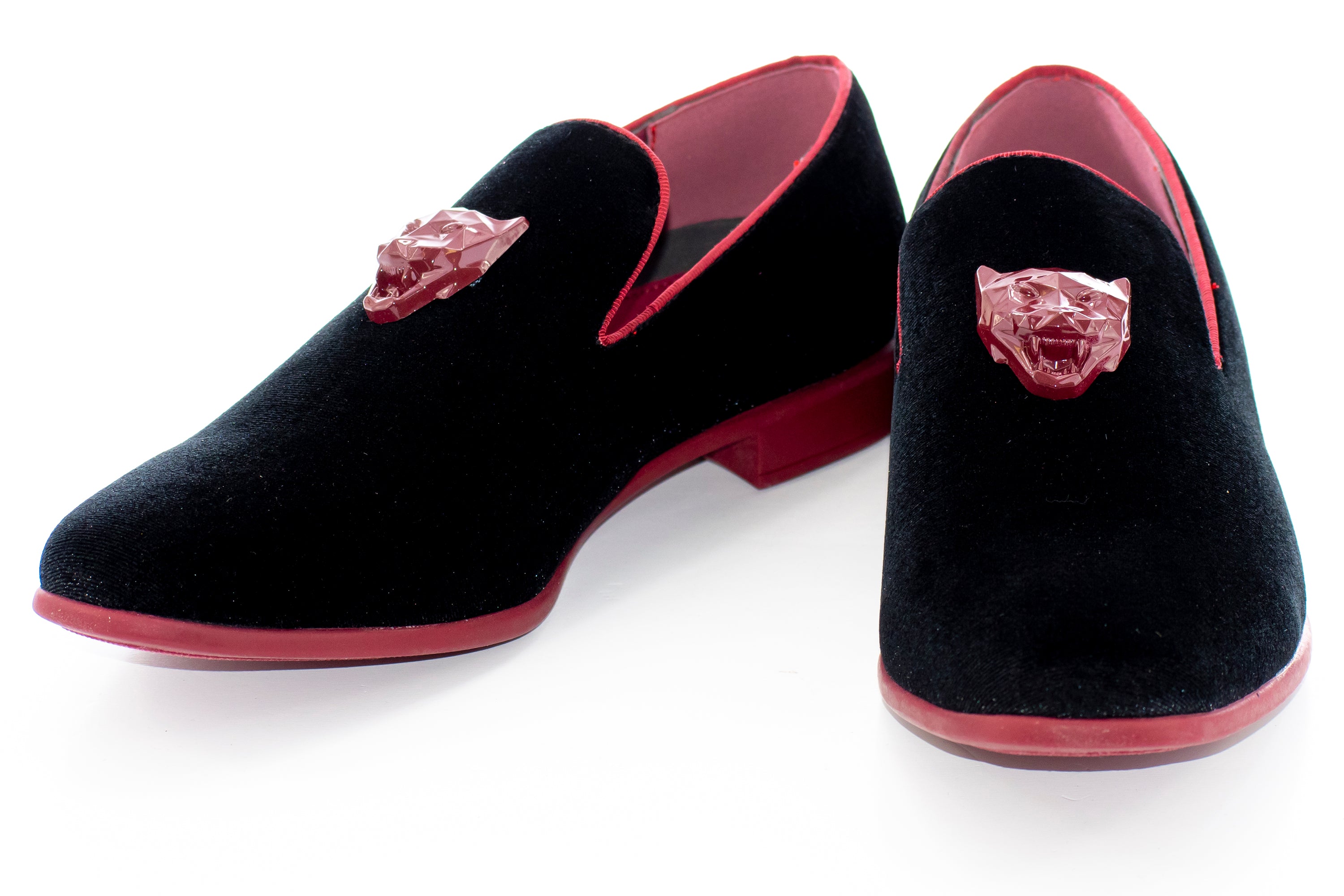 Burgundy and Black Velvet Smoking Loafer with Lion Bit