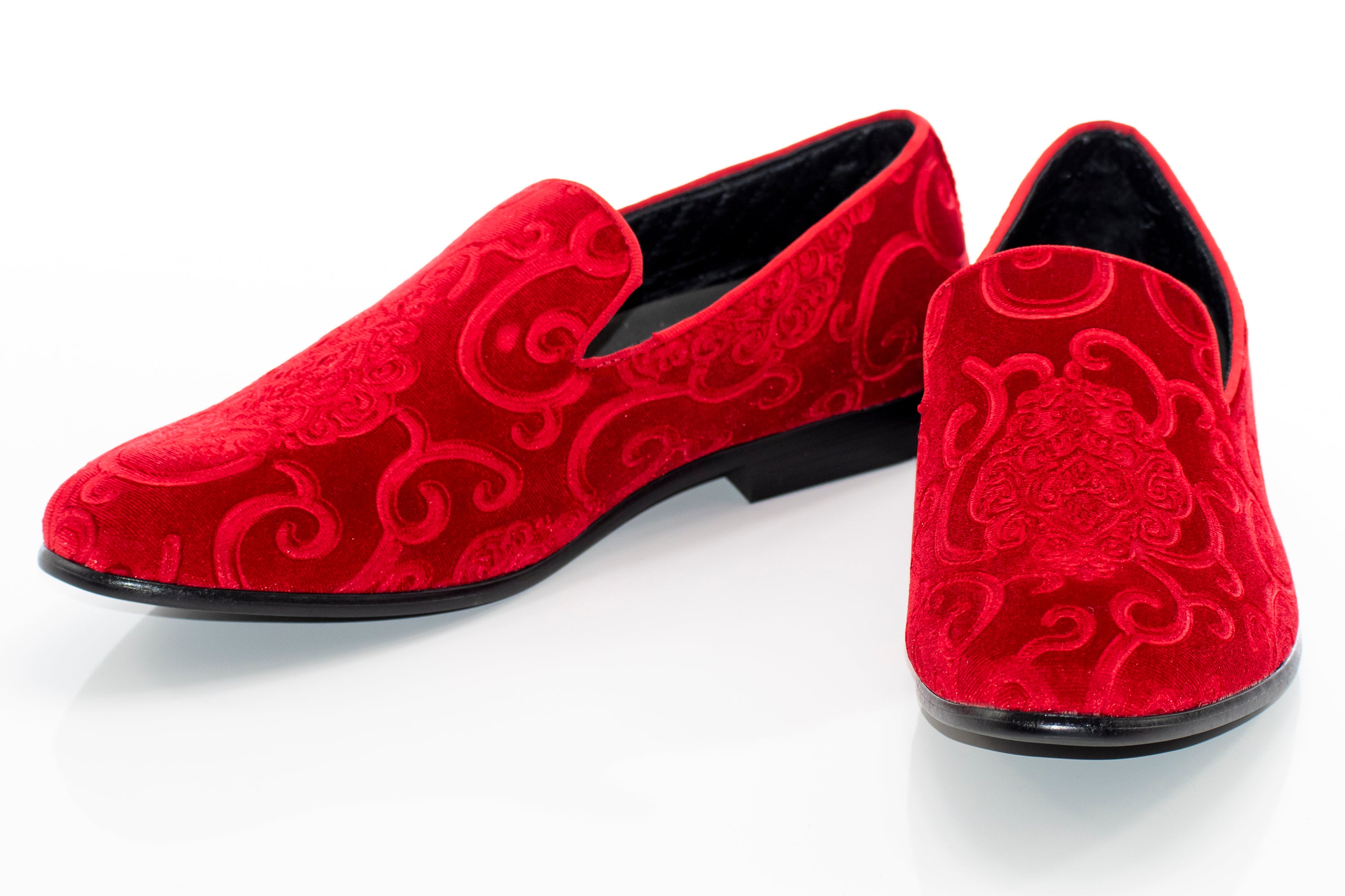 Red Embroidered Baroque Velvet Dress Loafer