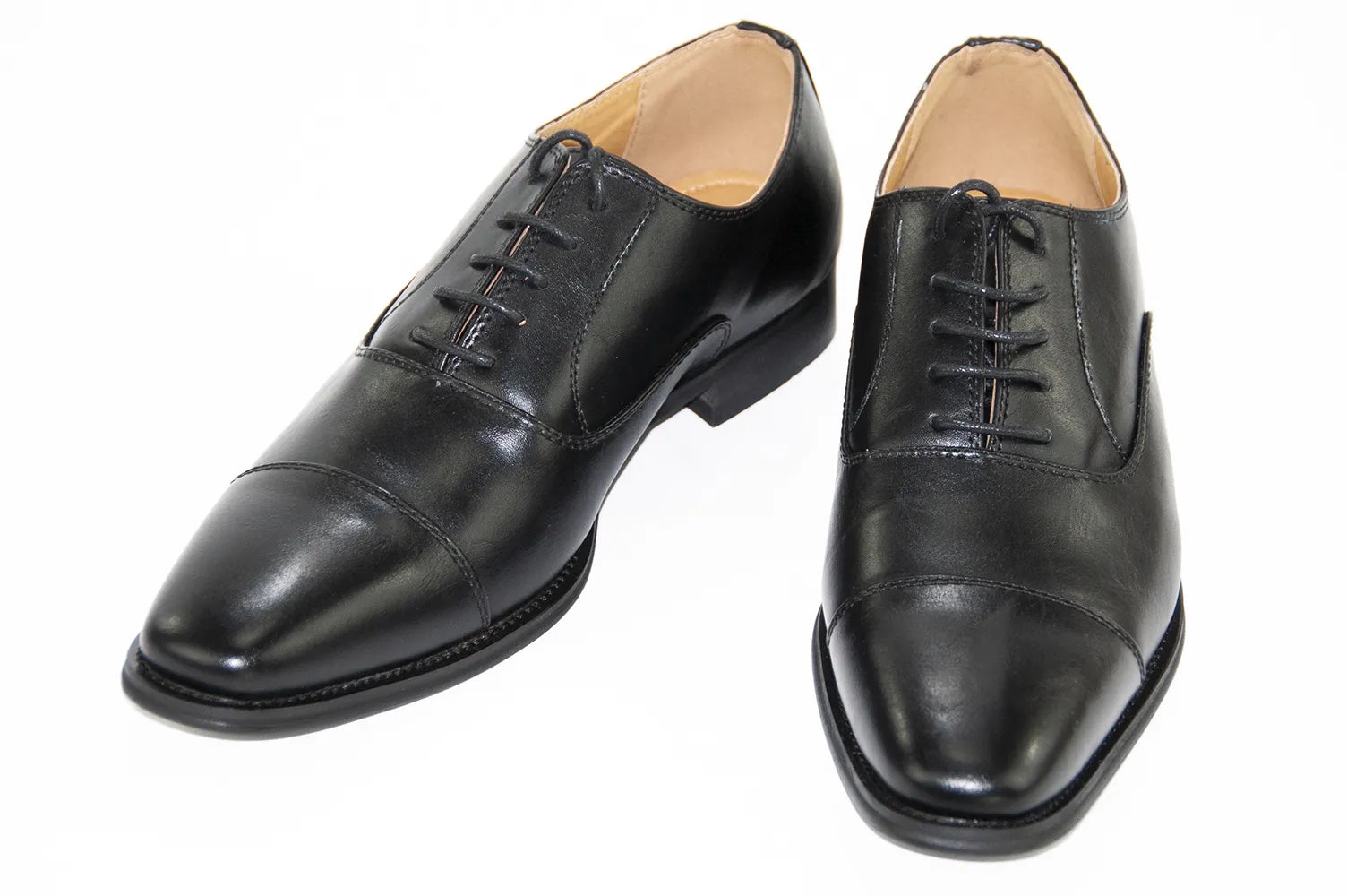 Black Leather Oxford Cap-Toe Lace-Ups