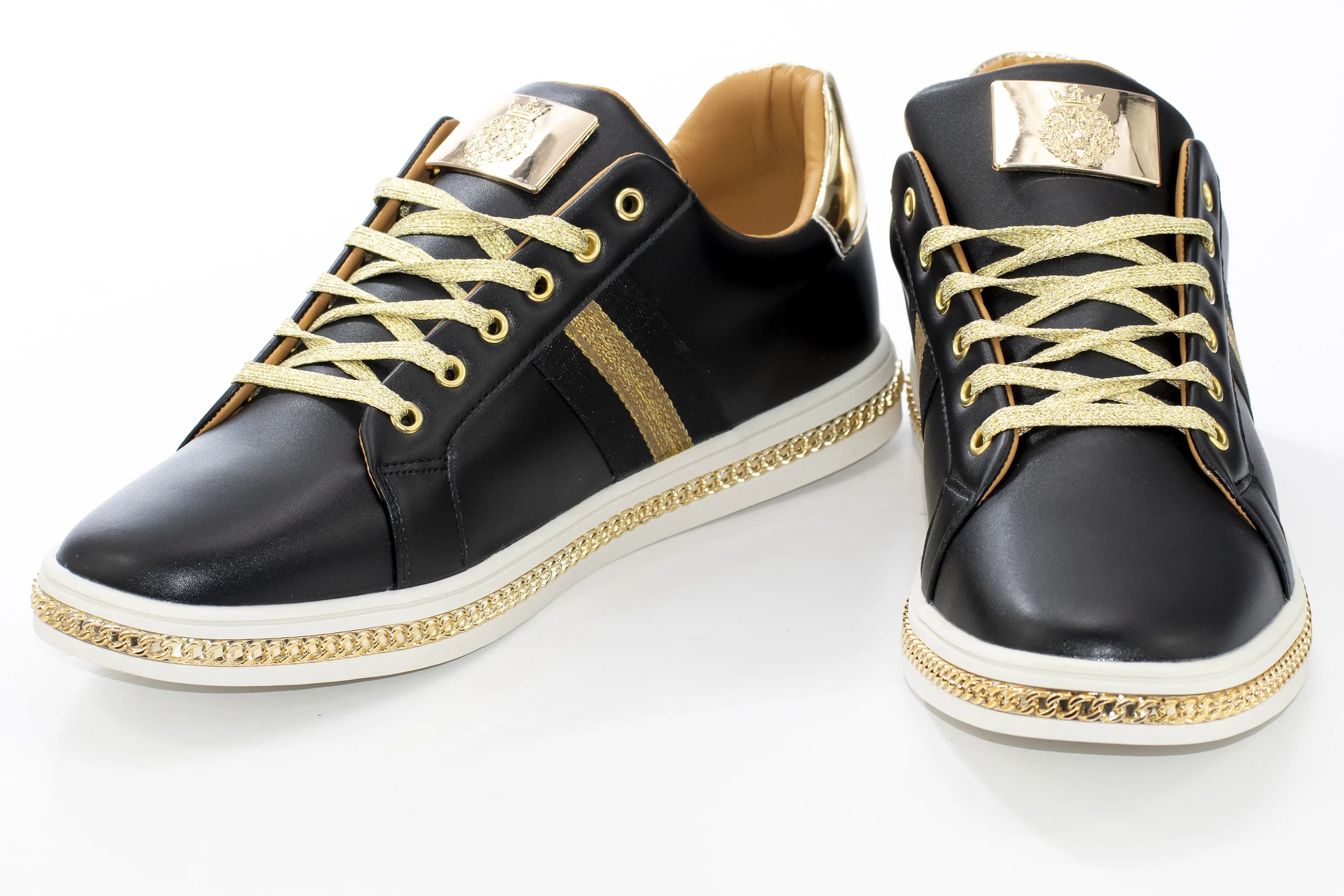 Black And Gold Lace-Up Sneaker