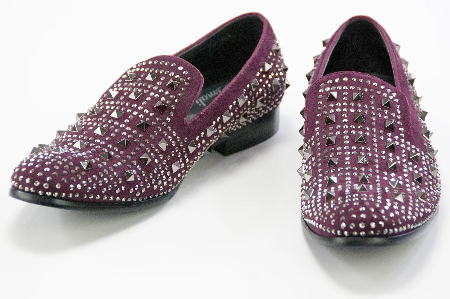 Burgundy Spiked Rhinestones Smoking Loafer