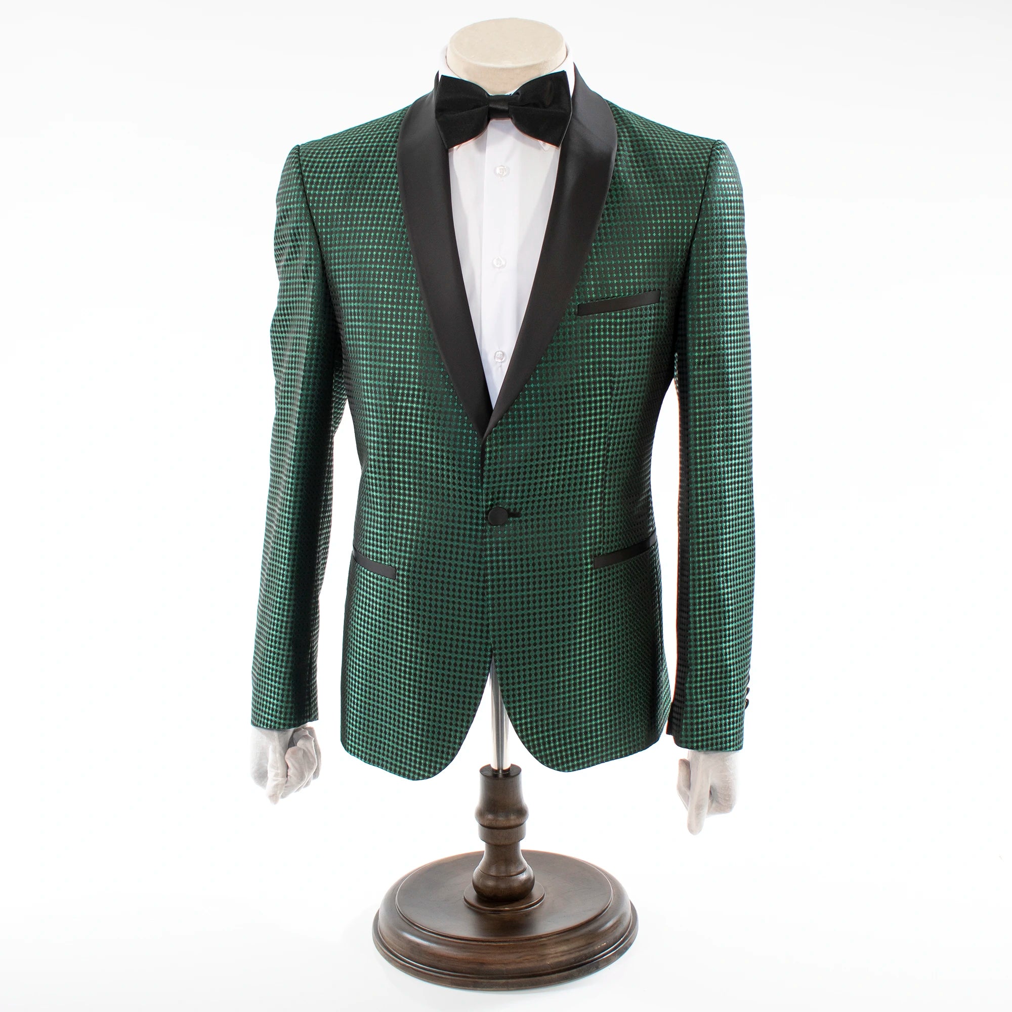 Green Metallic Diamond Check 3-Piece Slim-Fit  Tuxedo