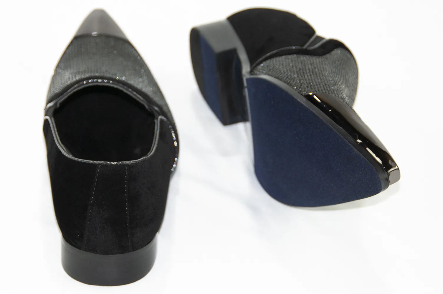 Black Velvet & Rhinestone Smoking Loafers With Metal Tip