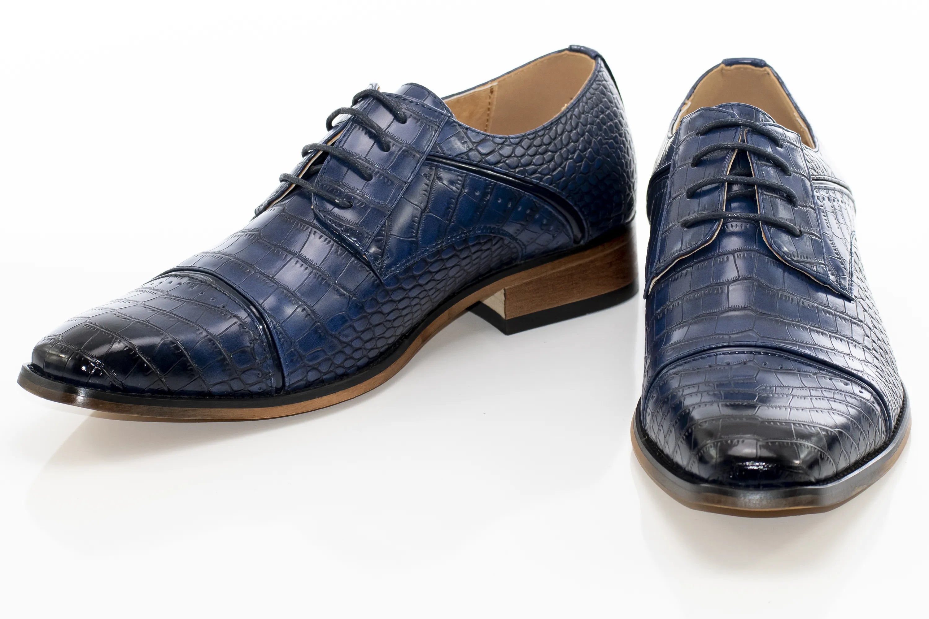 Navy Crocodile Cap-Toe Dress Shoes