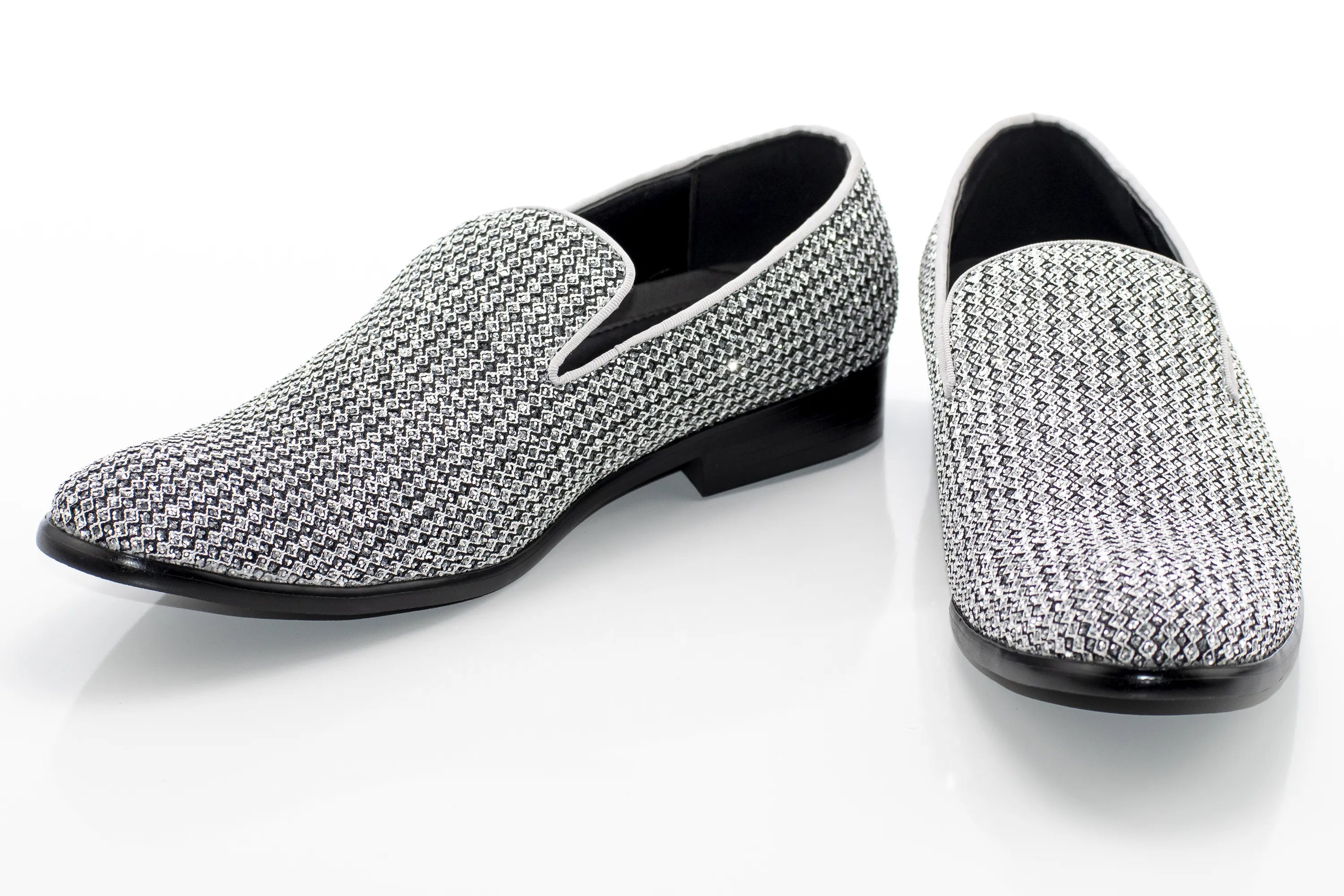 Silver Rhinestone Encrusted Smoking Loafer