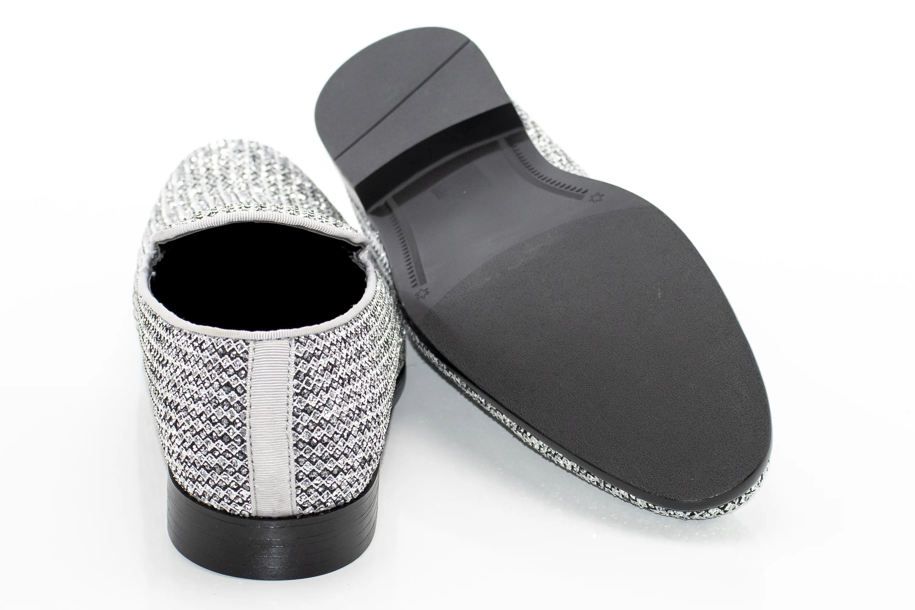 Silver Rhinestone Encrusted Smoking Loafer