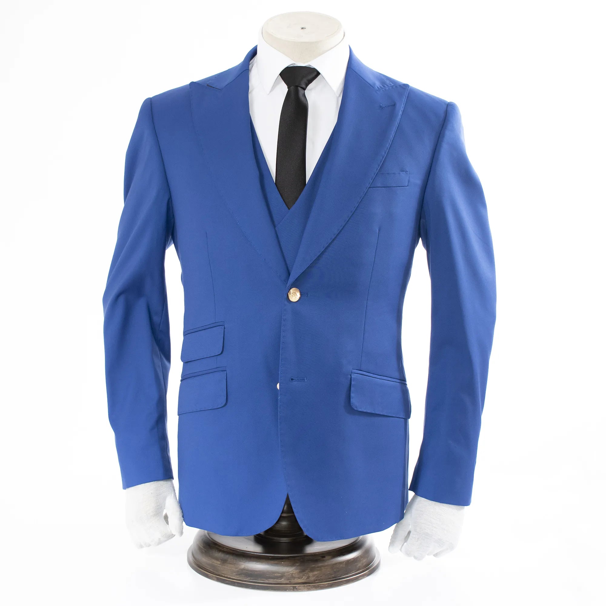 Royal Blue 3-Piece Slim-Fit Suit with Gold Buttons