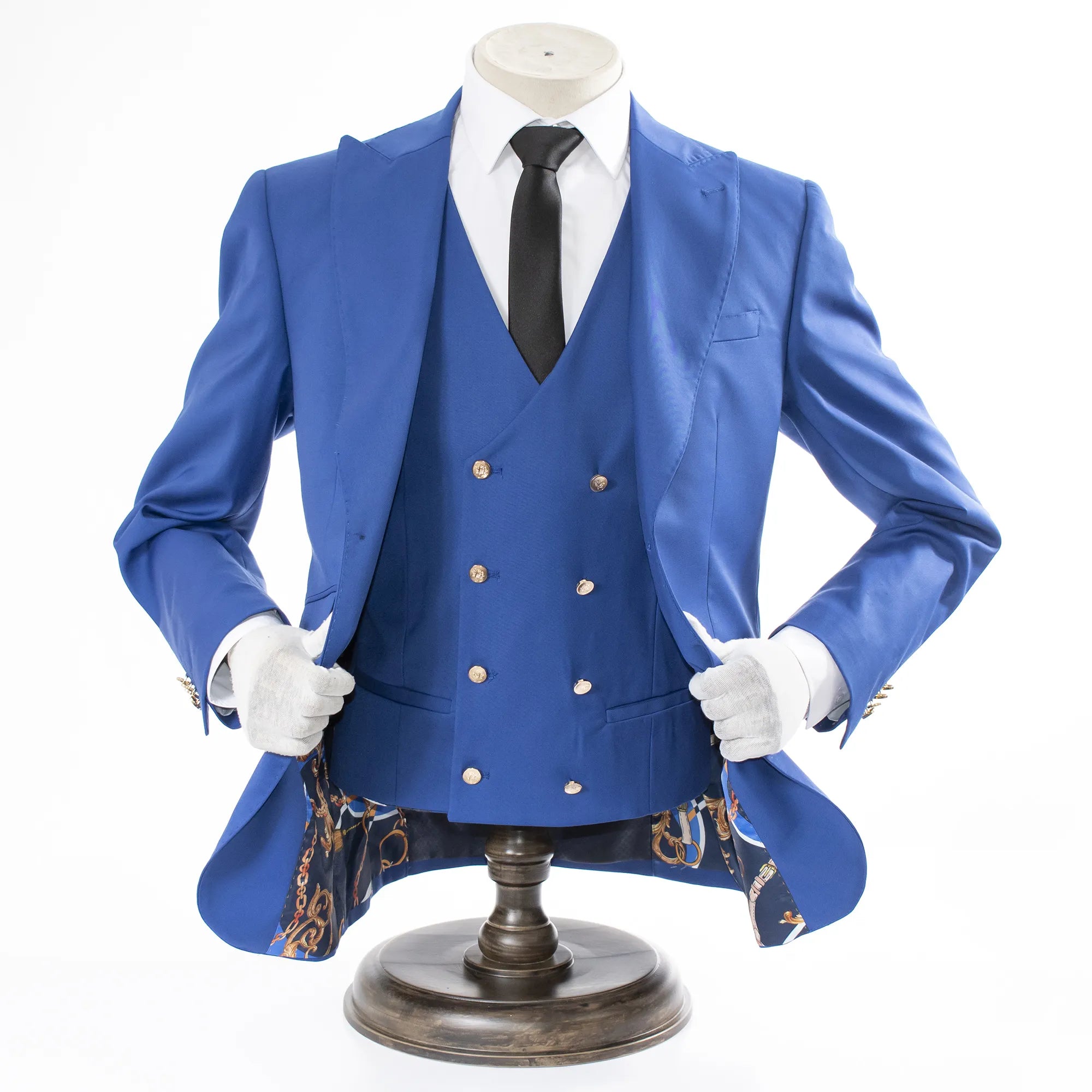 Royal Blue 3-Piece Slim-Fit Suit with Gold Buttons