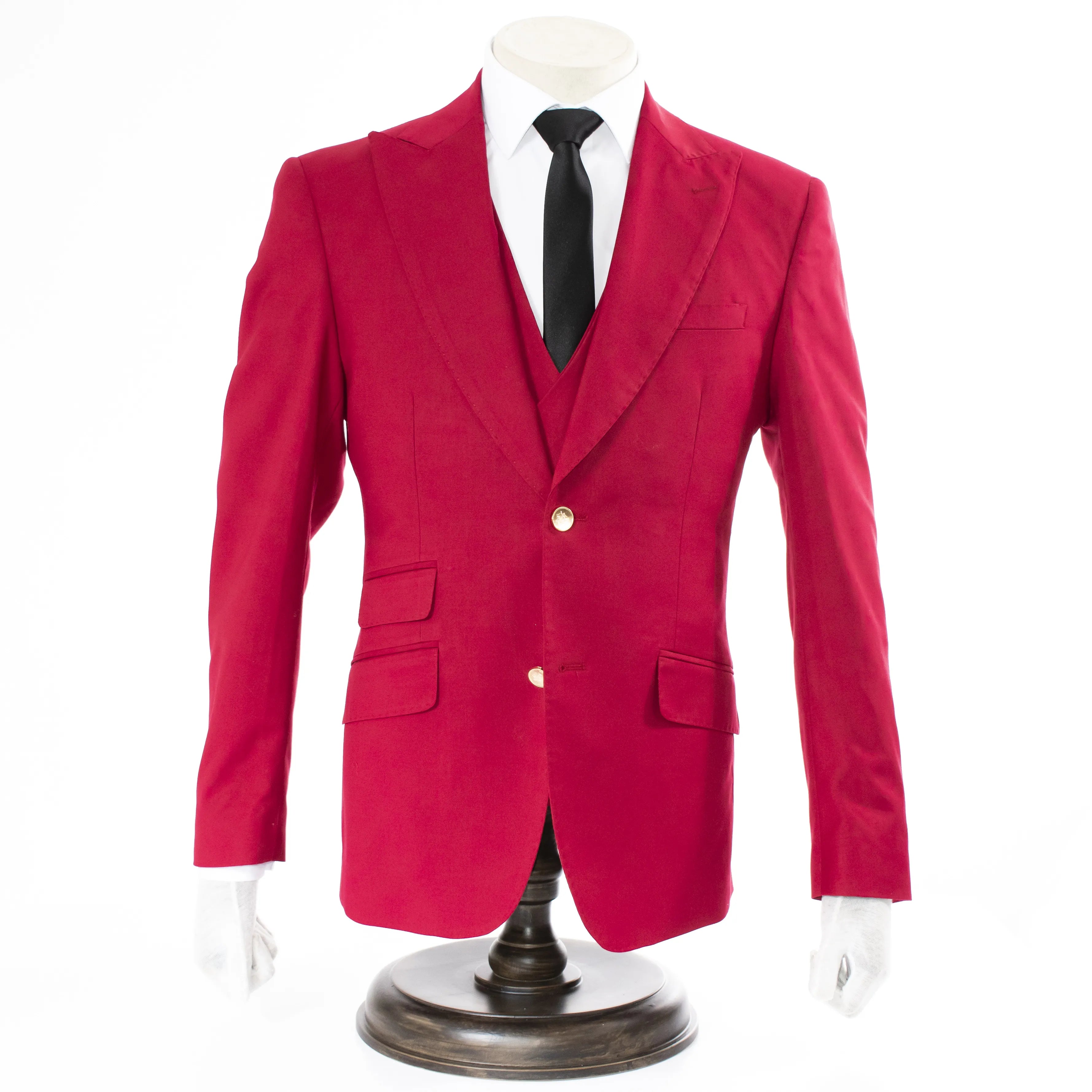 Ruby Red 3-Piece Slim-Fit Suit with Gold Buttons