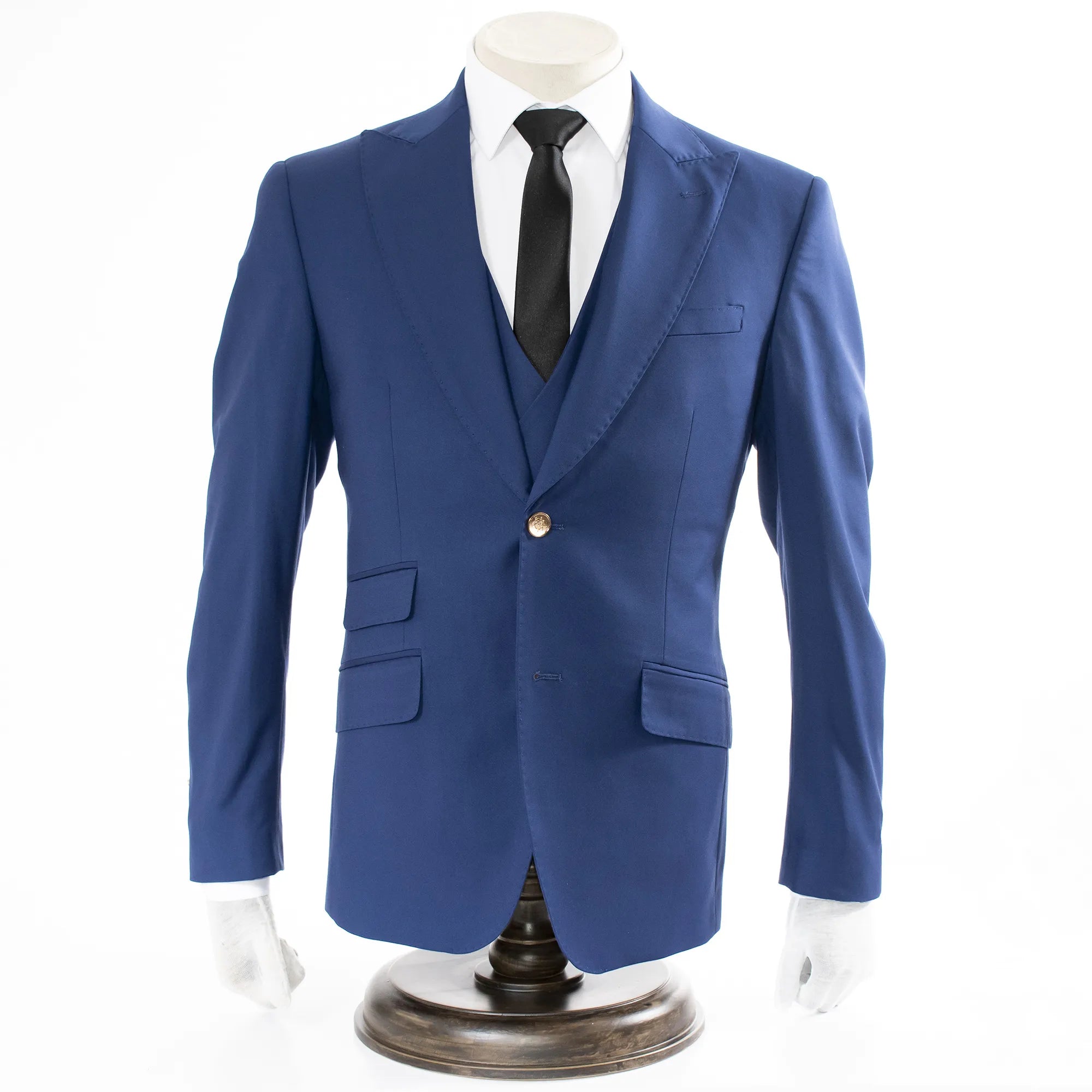 Sapphire 3-Piece Slim-Fit Suit with Gold Buttons