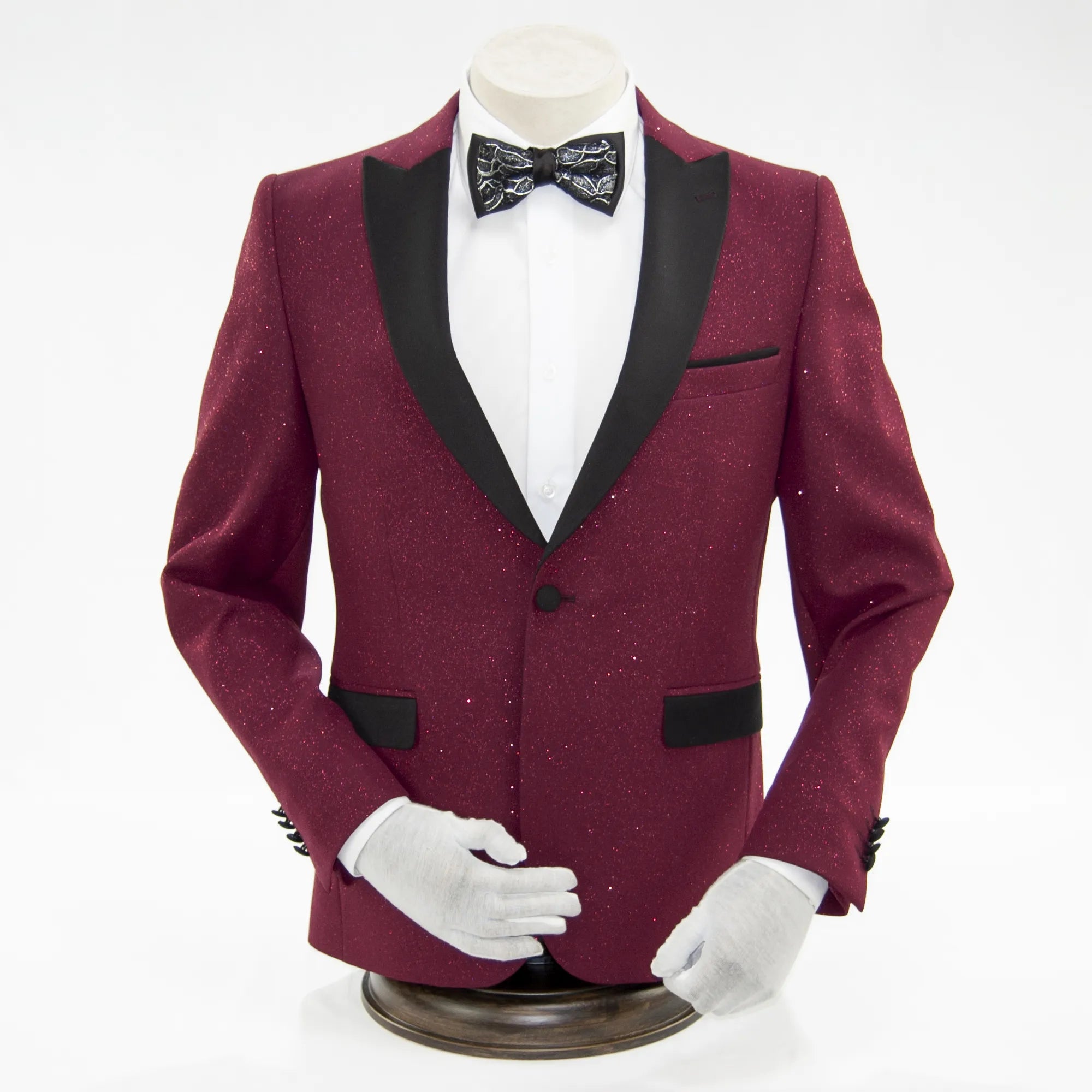 Burgundy Glitter 3-Piece Slim-Fit Tuxedo